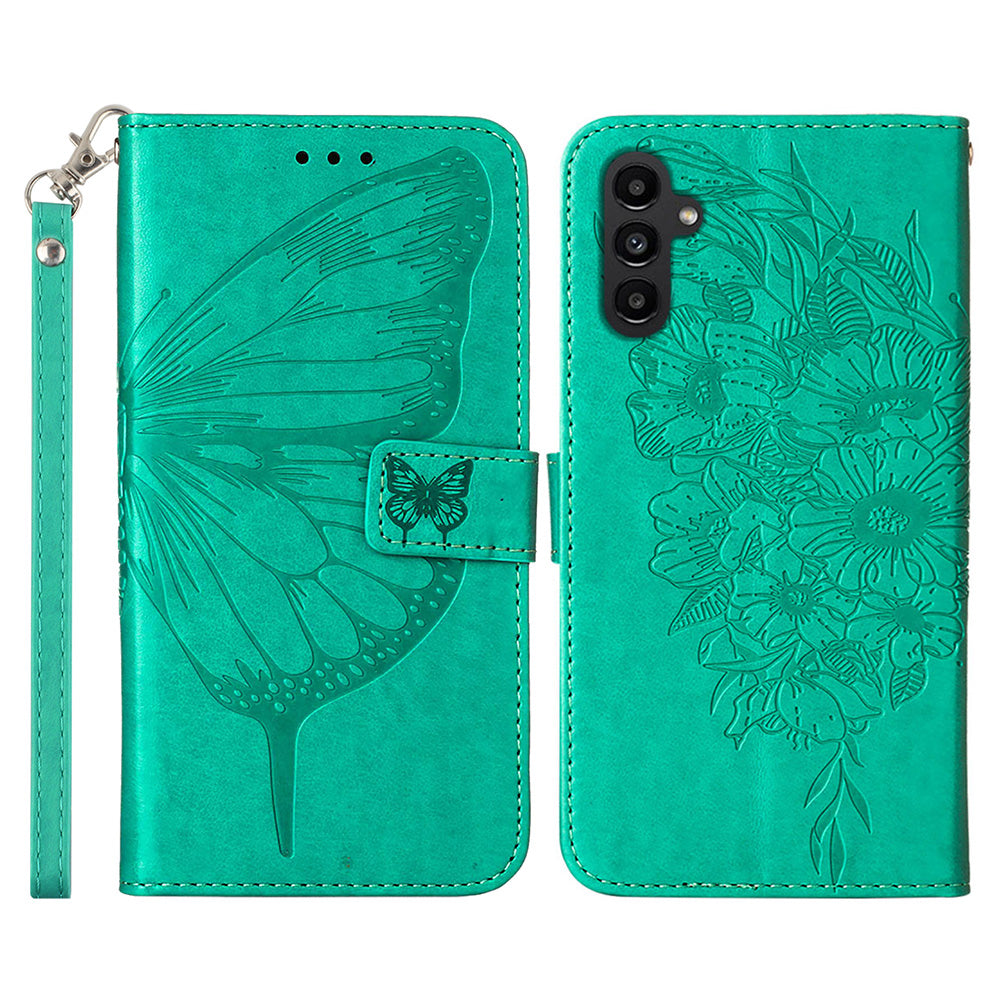 YB Imprinting Series-4 pro Samsung Galaxy A25 5G A24 4G pouzdro na peněženkový stojánek Kožený kryt na telefon s potiskem motýla s popruhem