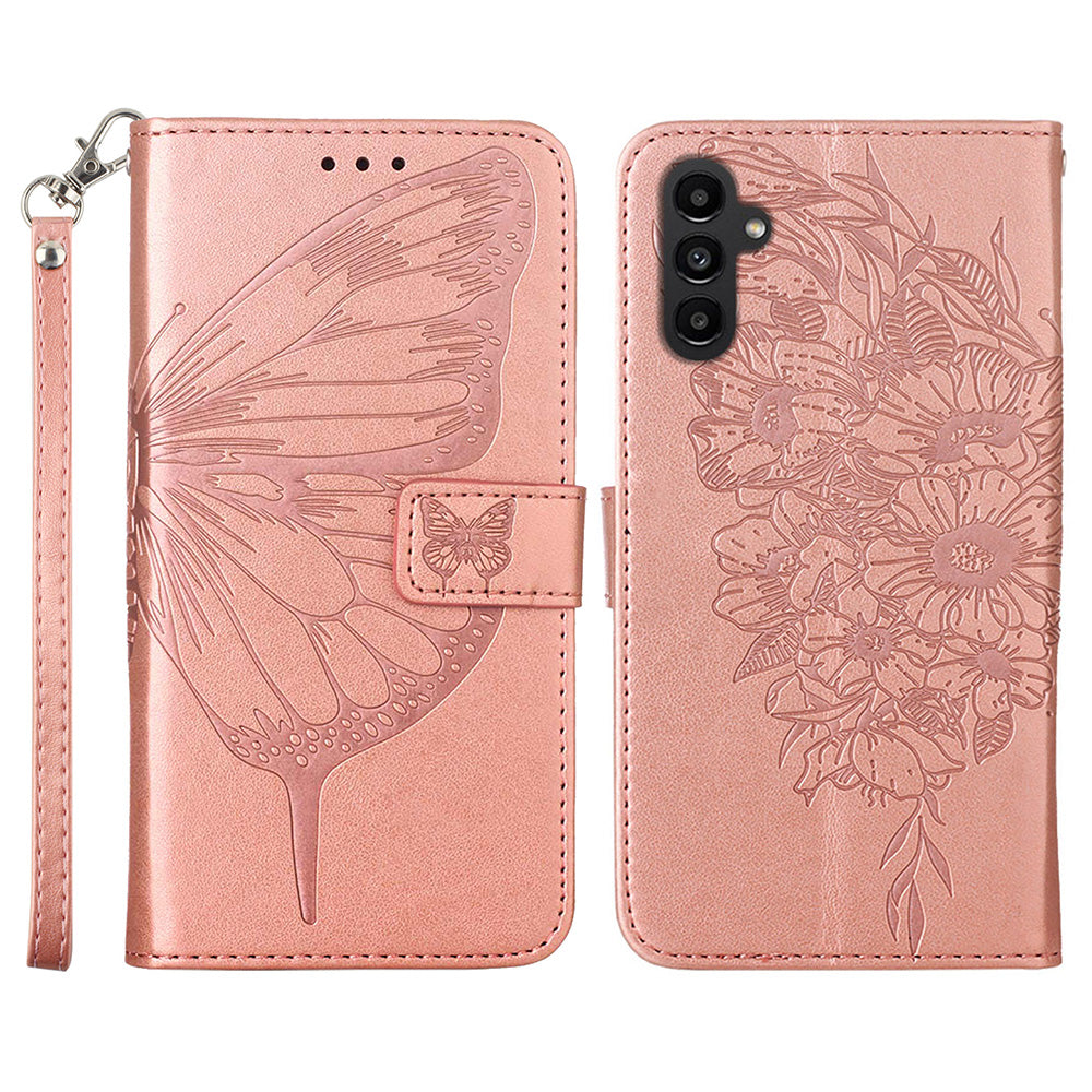 YB Imprinting Series-4 pro Samsung Galaxy A25 5G A24 4G pouzdro na peněženkový stojánek Kožený kryt na telefon s potiskem motýla s popruhem