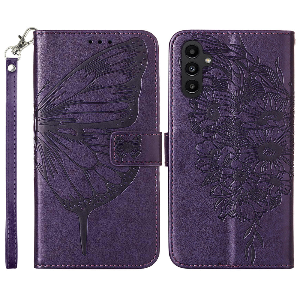 YB Imprinting Series-4 pro Samsung Galaxy A25 5G A24 4G pouzdro na peněženkový stojánek Kožený kryt na telefon s potiskem motýla s popruhem