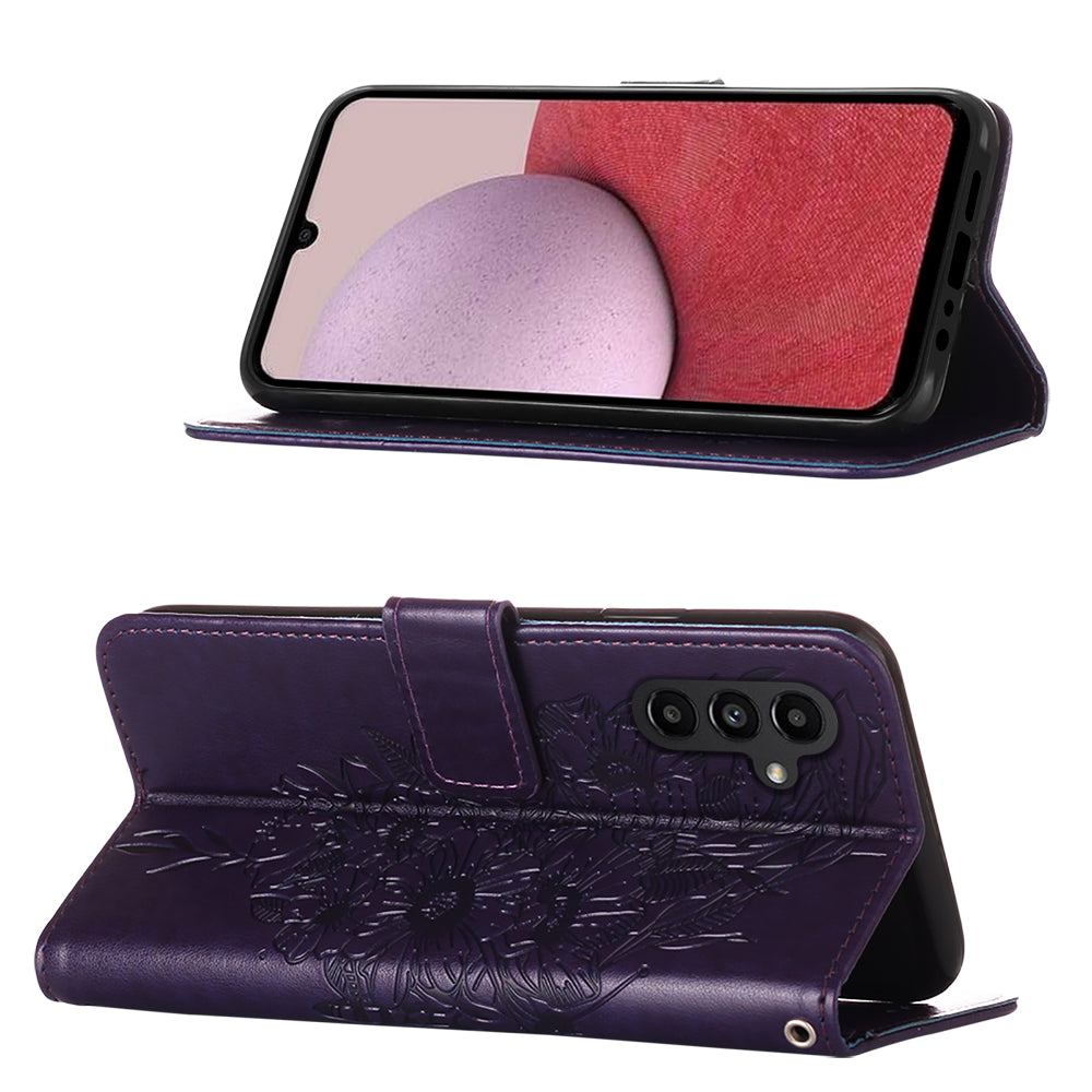 YB Imprinting Series-4 pro Samsung Galaxy A25 5G A24 4G pouzdro na peněženkový stojánek Kožený kryt na telefon s potiskem motýla s popruhem