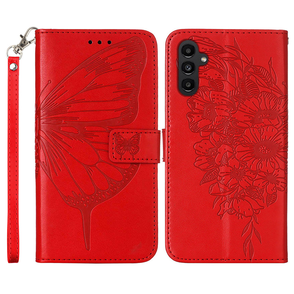 YB Imprinting Series-4 pro Samsung Galaxy A25 5G A24 4G pouzdro na peněženkový stojánek Kožený kryt na telefon s potiskem motýla s popruhem