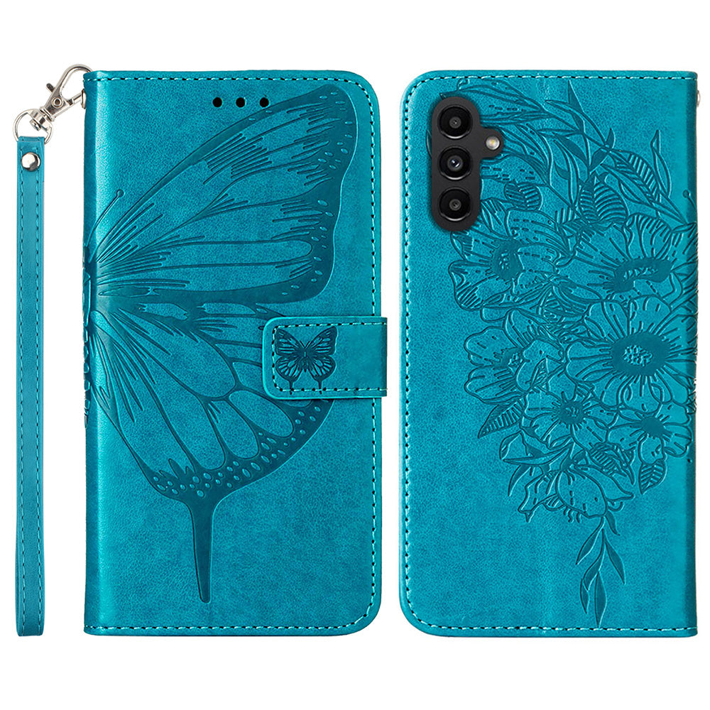 YB Imprinting Series-4 For Samsung Galaxy A25 5G A24 4G Wallet Stand Case Leather Butterfly Imprinted Phone Cover with Strap