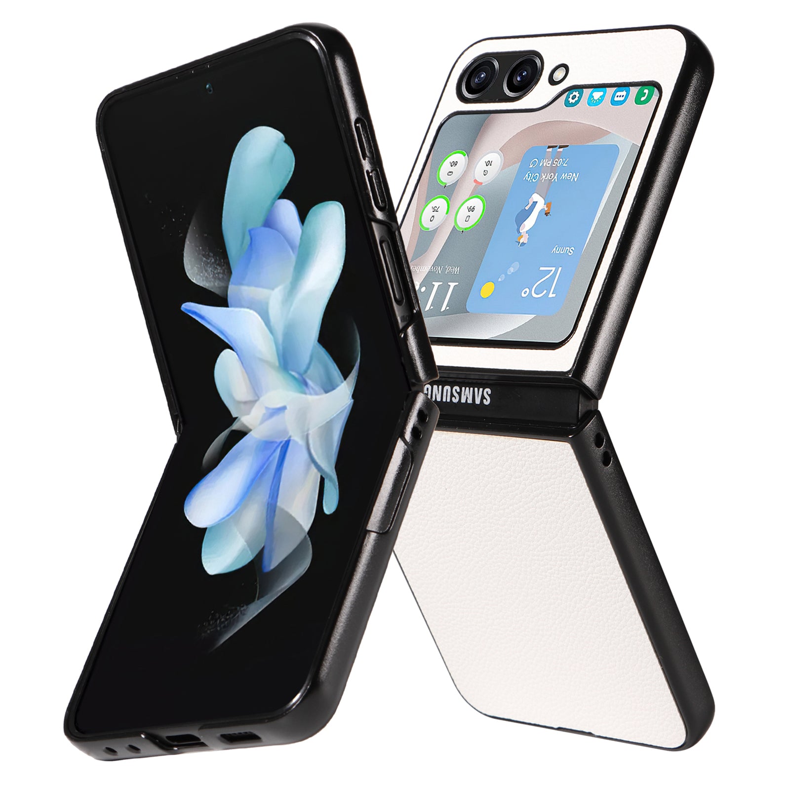 For Samsung Galaxy Z Flip5 5G Litchi Texture Phone Case PU Leather Coated PC Slim Fit Cover