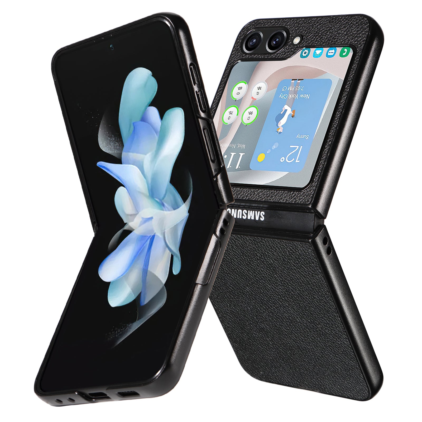 For Samsung Galaxy Z Flip5 5G Litchi Texture Phone Case PU Leather Coated PC Slim Fit Cover