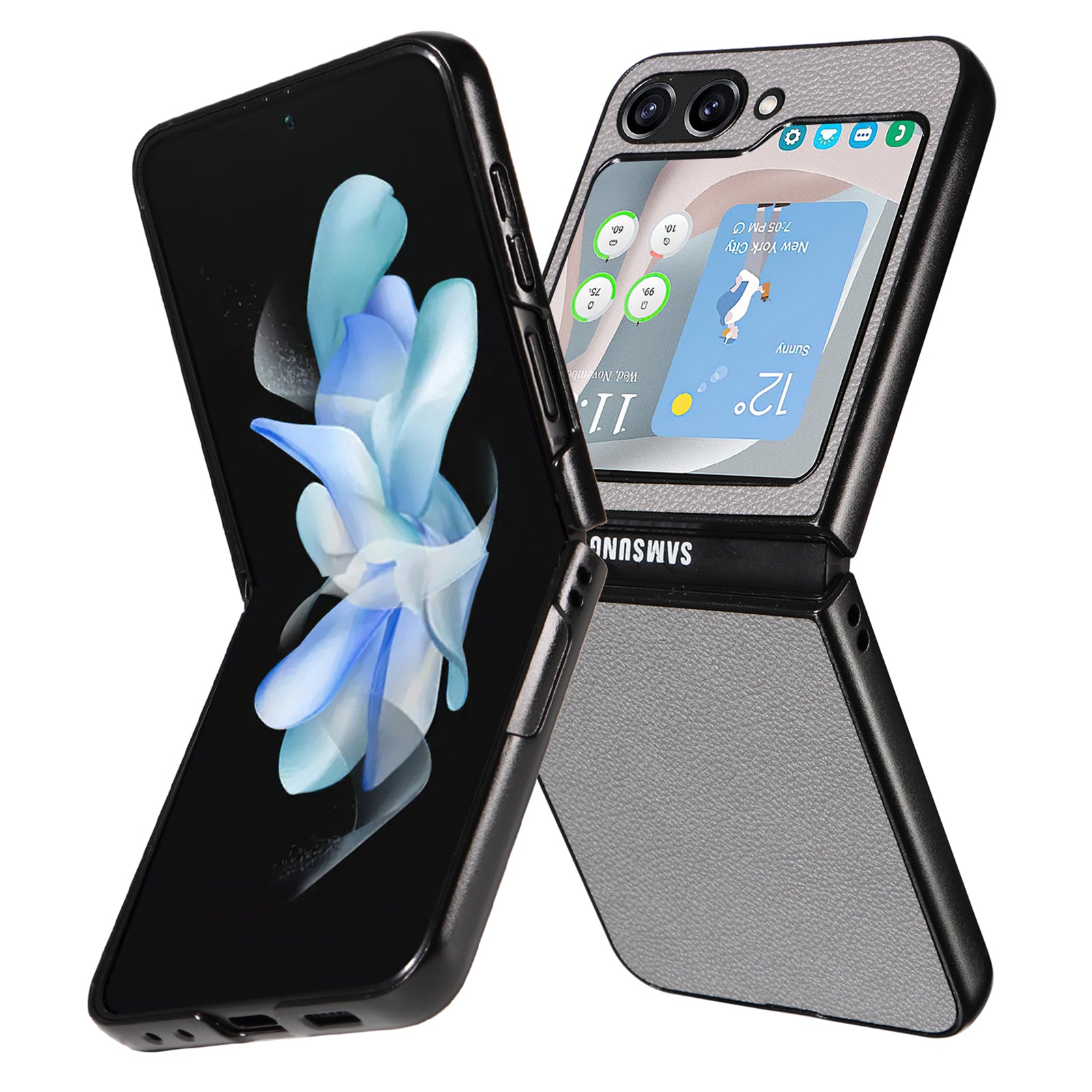 For Samsung Galaxy Z Flip5 5G Litchi Texture Phone Case PU Leather Coated PC Slim Fit Cover