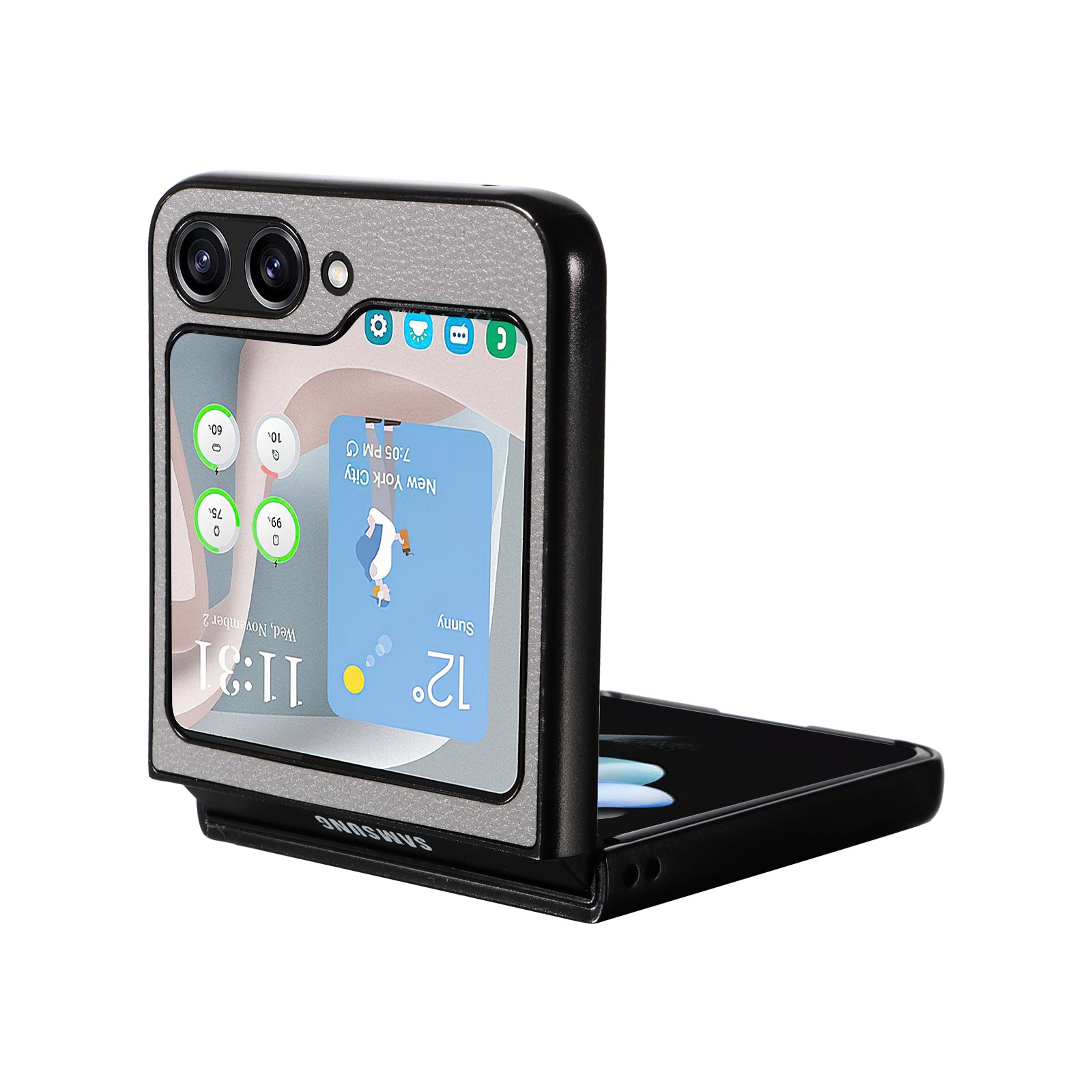 For Samsung Galaxy Z Flip5 5G Litchi Texture Phone Case PU Leather Coated PC Slim Fit Cover