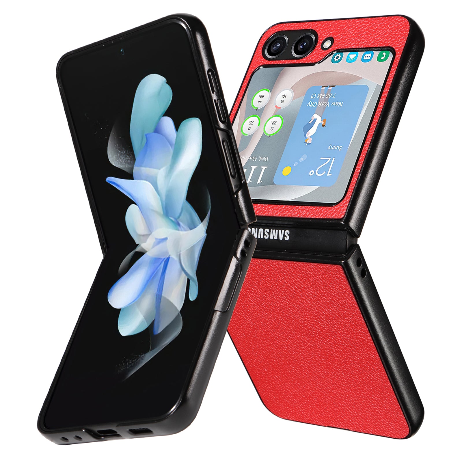 For Samsung Galaxy Z Flip5 5G Litchi Texture Phone Case PU Leather Coated PC Slim Fit Cover