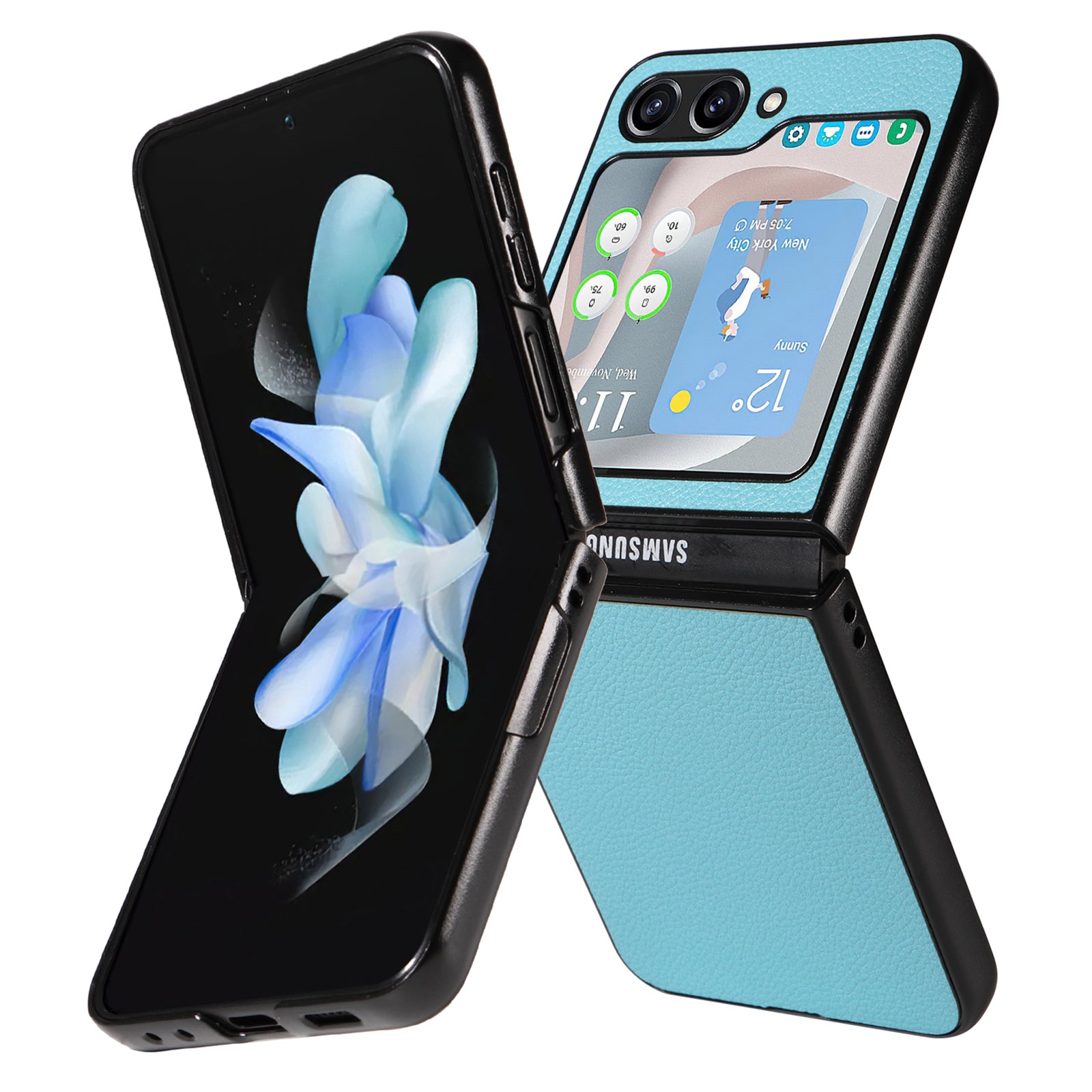 For Samsung Galaxy Z Flip5 5G Litchi Texture Phone Case PU Leather Coated PC Slim Fit Cover