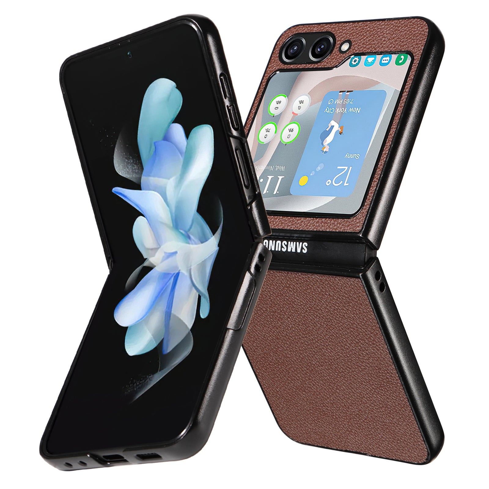 For Samsung Galaxy Z Flip5 5G Litchi Texture Phone Case PU Leather Coated PC Slim Fit Cover