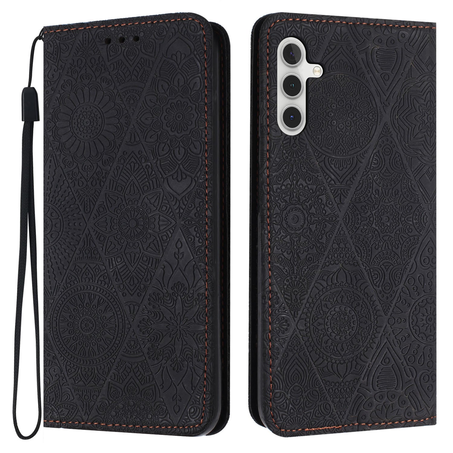 For Samsung Galaxy S23 FE PU Leather Wallet Case Retro Flower Imprnted Stand Phone Cover