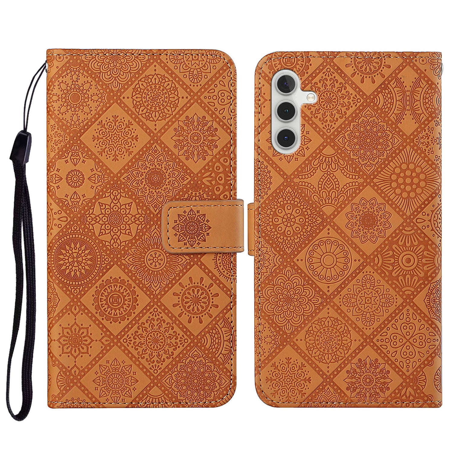 Leather Wallet Case for Samsung Galaxy S23 FE Imprinted Flower Phone Stand Cover