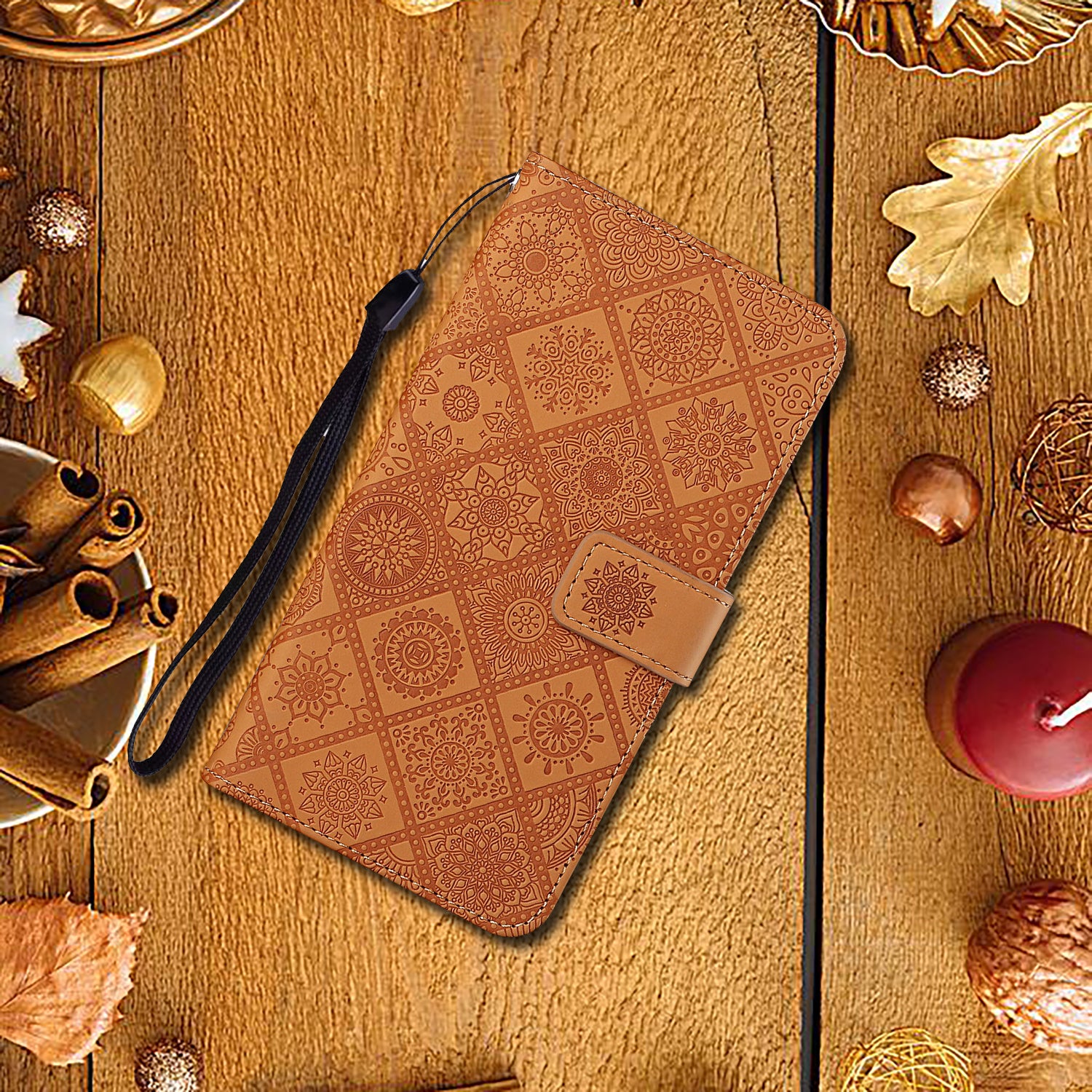 Leather Wallet Case for Samsung Galaxy S23 FE Imprinted Flower Phone Stand Cover