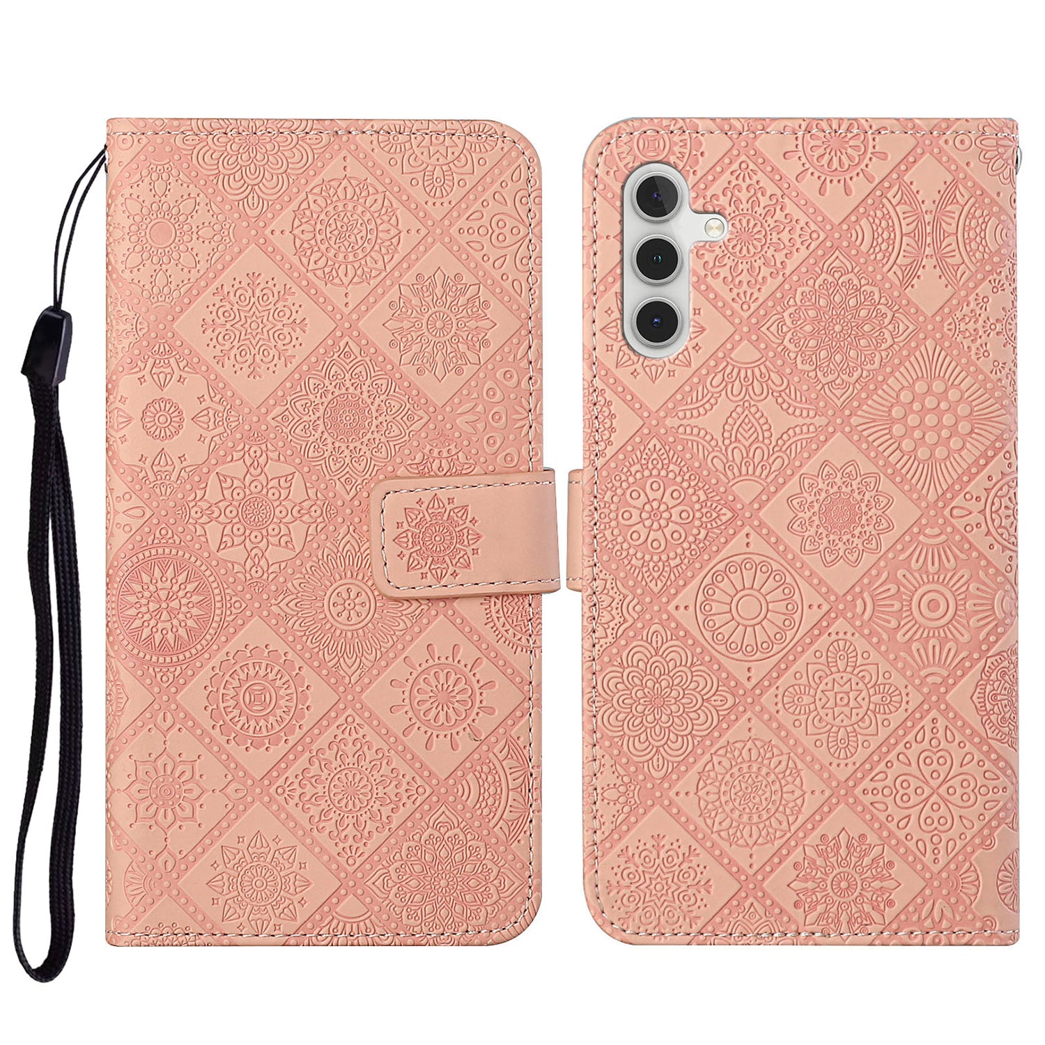 Leather Wallet Case for Samsung Galaxy S23 FE Imprinted Flower Phone Stand Cover