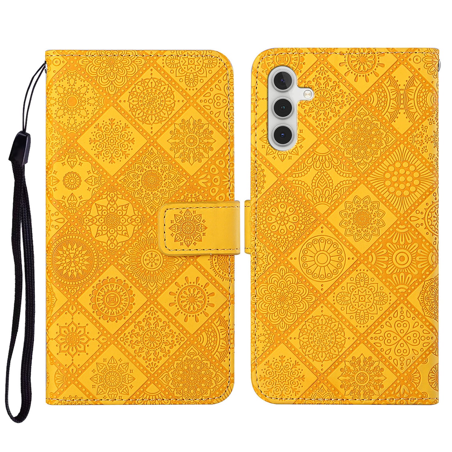 Leather Wallet Case for Samsung Galaxy S23 FE Imprinted Flower Phone Stand Cover