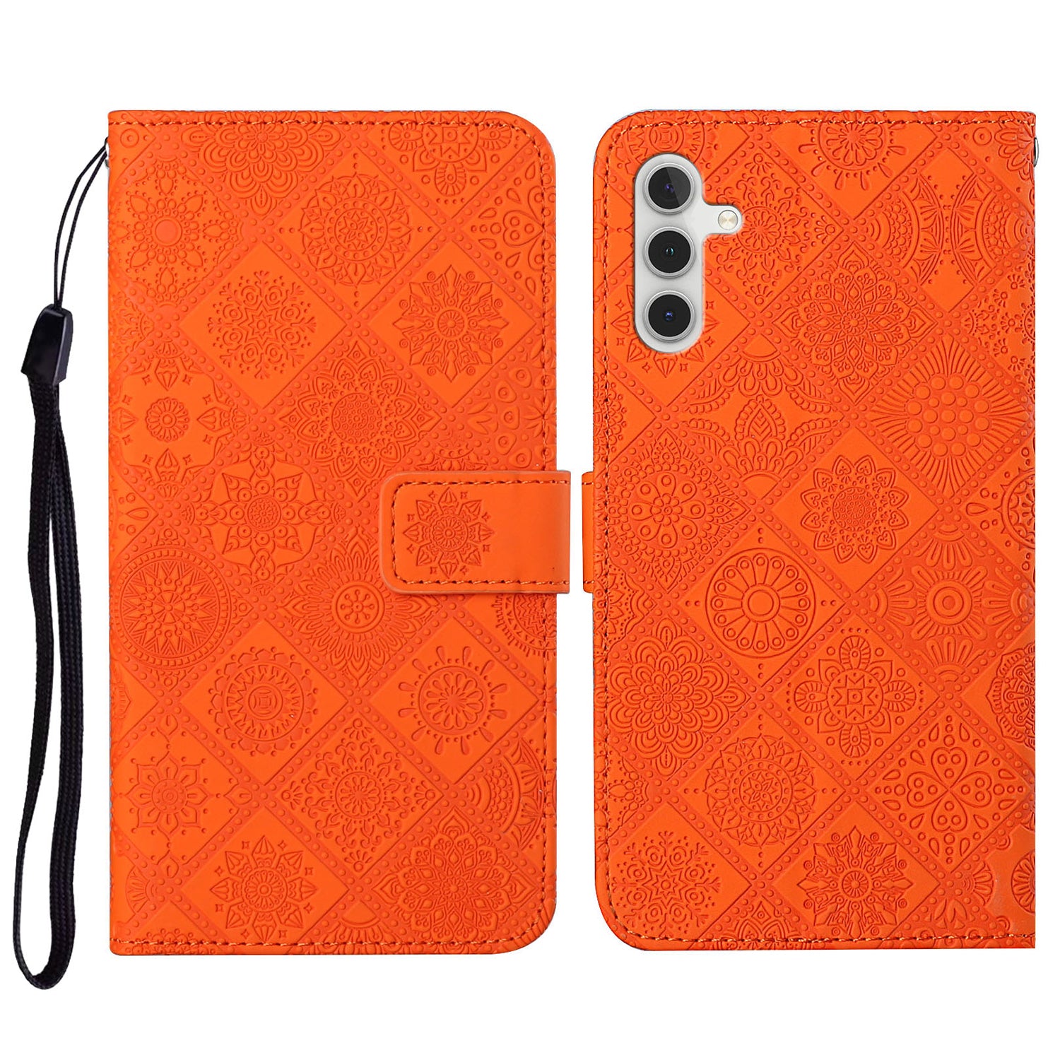 Leather Wallet Case for Samsung Galaxy S23 FE Imprinted Flower Phone Stand Cover