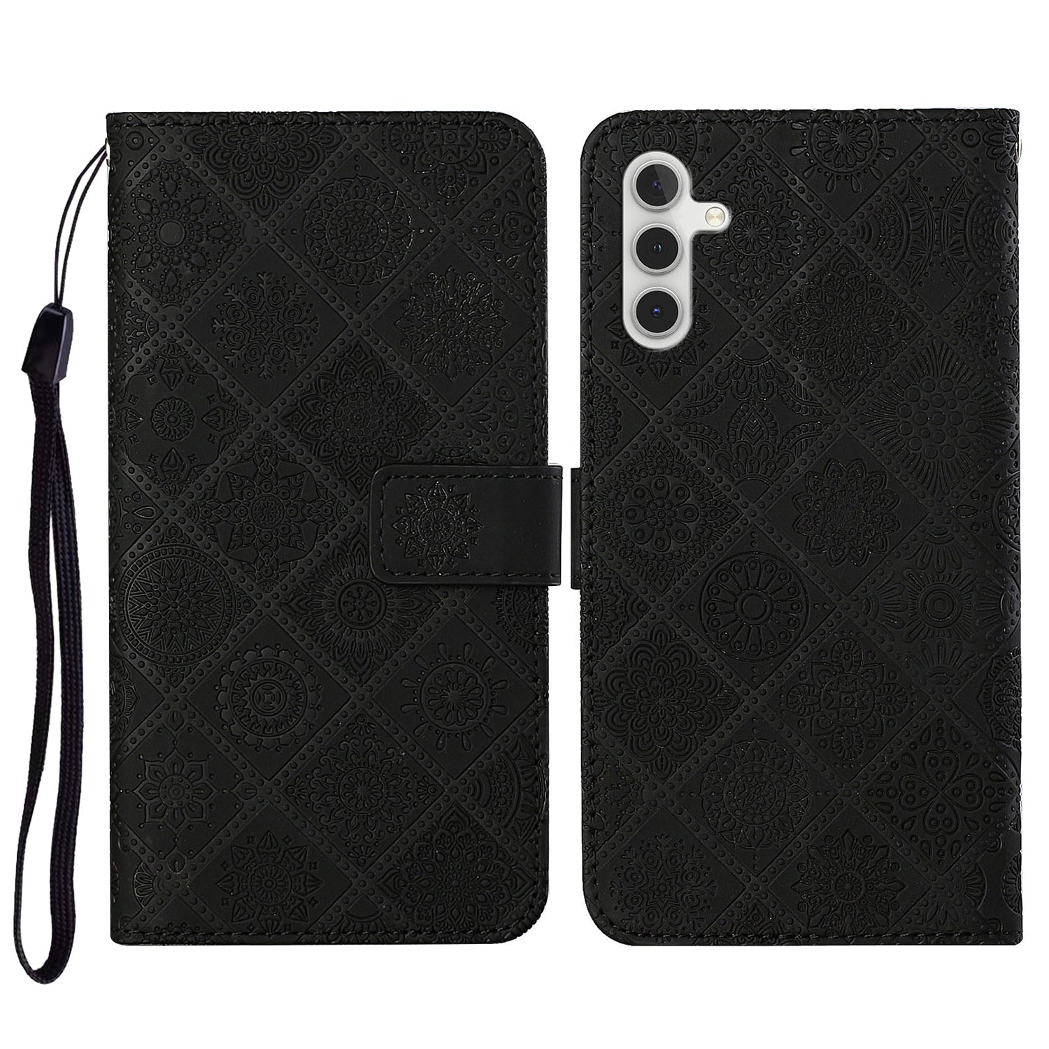 Leather Wallet Case for Samsung Galaxy S23 FE Imprinted Flower Phone Stand Cover