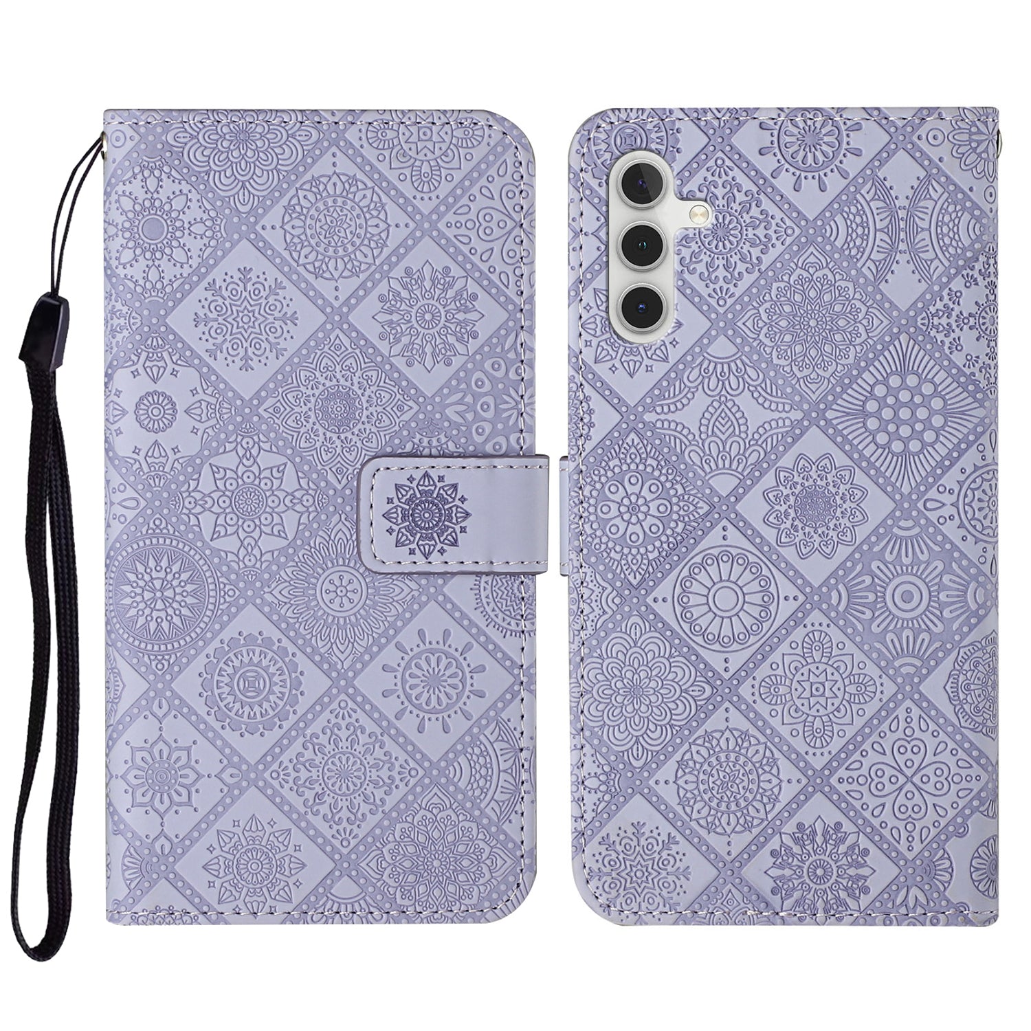 Leather Wallet Case for Samsung Galaxy S23 FE Imprinted Flower Phone Stand Cover