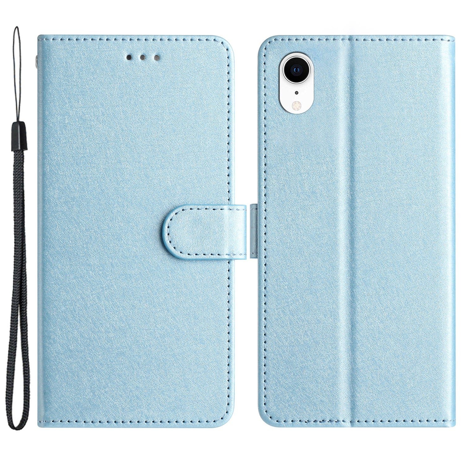 Wallet Case for iPhone XR 6.1 inch Silk Texture PU Leather Phone Stand Cover with Wrist Strap