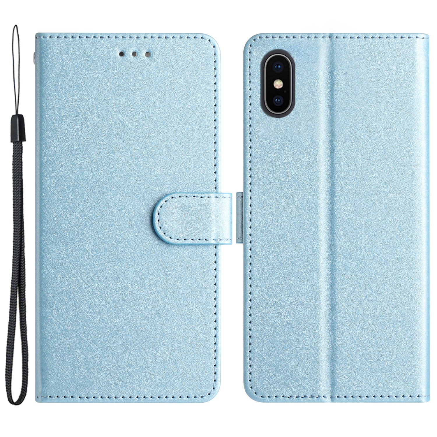Stødsikker etui til iPhone XS Max 6,5 tommer Silk Texture Pung Telefonholder PU Lædercover med håndledsrem