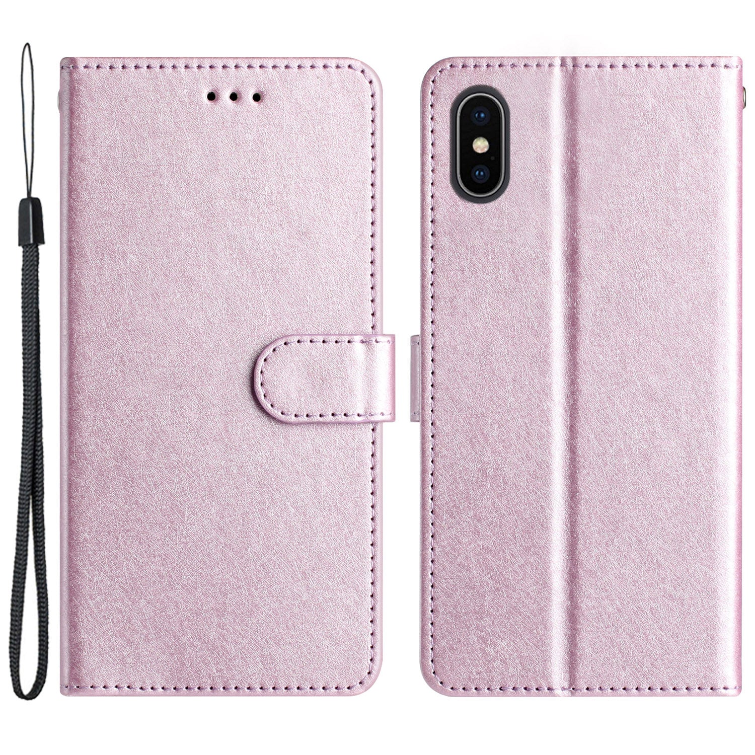 Stødsikker etui til iPhone XS Max 6,5 tommer Silk Texture Pung Telefonholder PU Lædercover med håndledsrem
