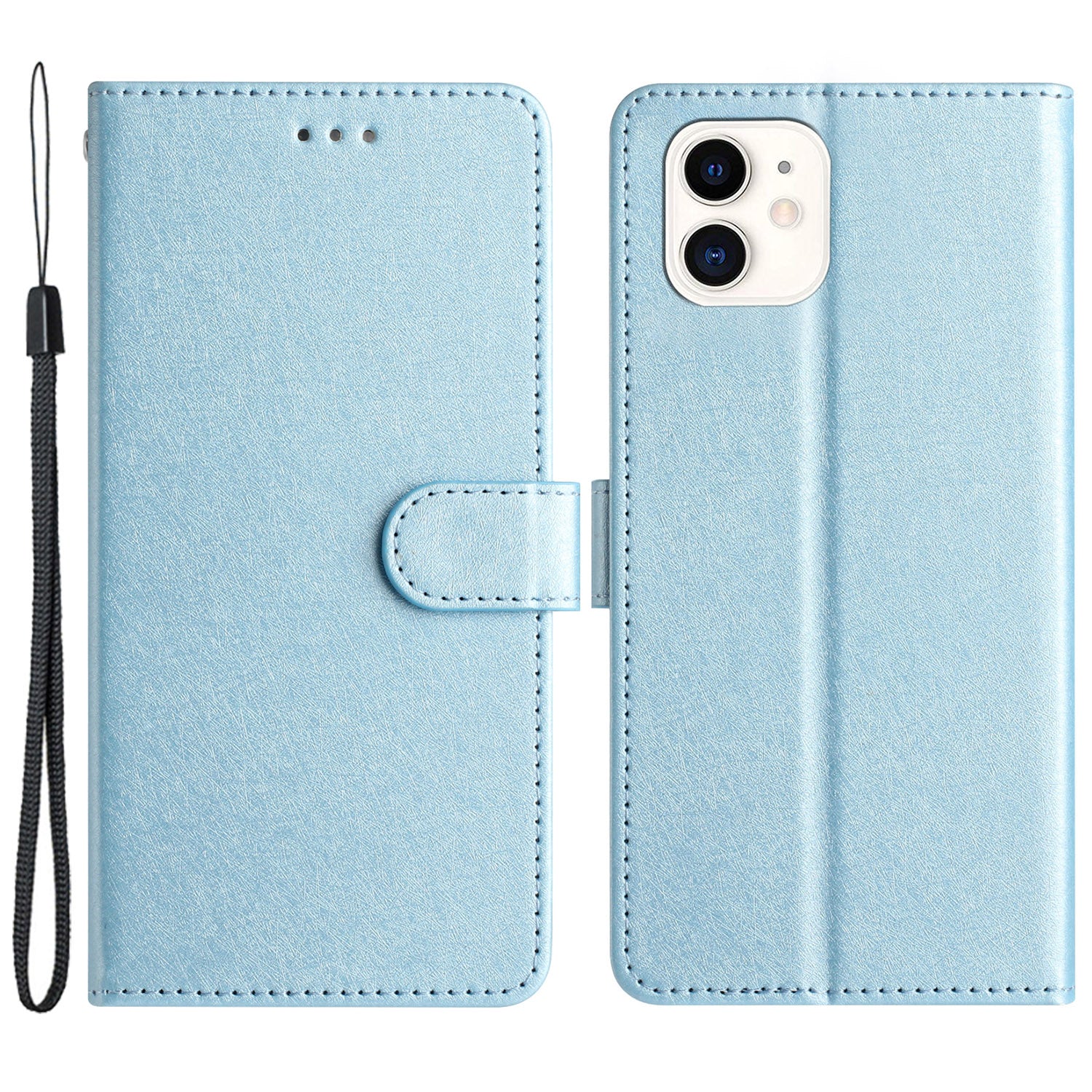 Anti-scratch Case for iPhone 11 Silk Texture PU Leather Wallet Phone Stand Cover with Wrist Strap