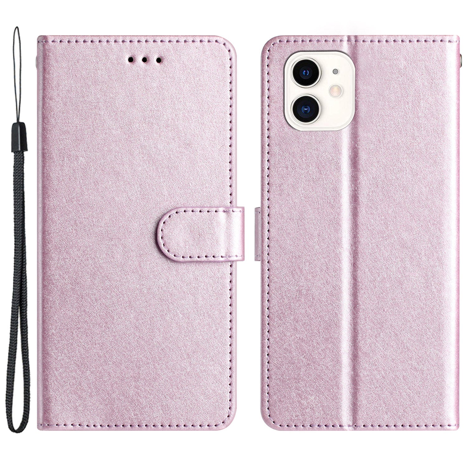 Anti-scratch Case for iPhone 11 Silk Texture PU Leather Wallet Phone Stand Cover with Wrist Strap