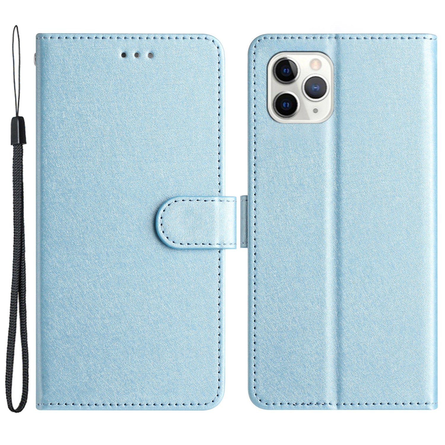 Flip Case for iPhone 11 Pro Max Silk Texture PU Leather Wallet Phone Foldable Stand Cover with Wrist Strap