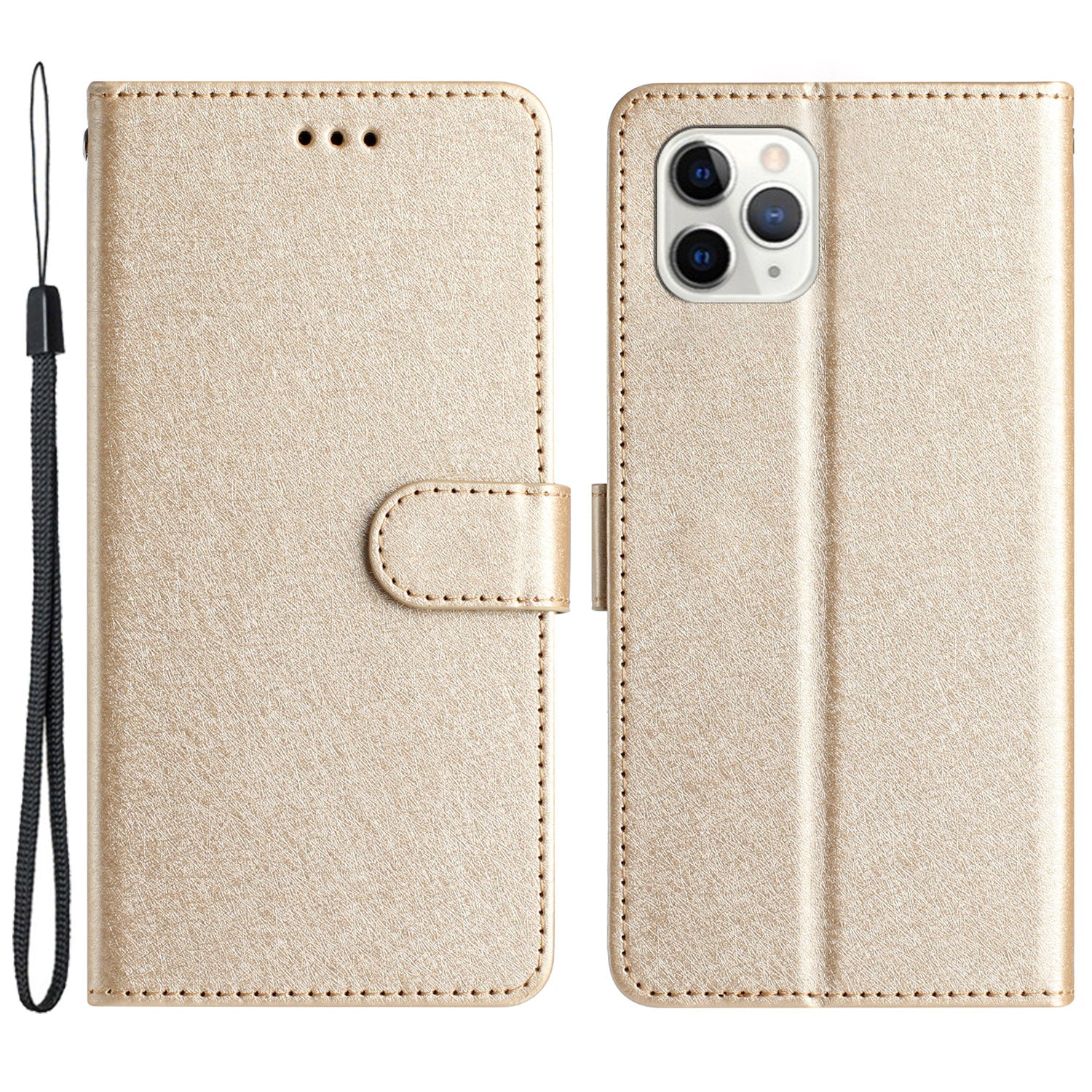 Flip Case for iPhone 11 Pro Max Silk Texture PU Leather Wallet Phone Foldable Stand Cover with Wrist Strap