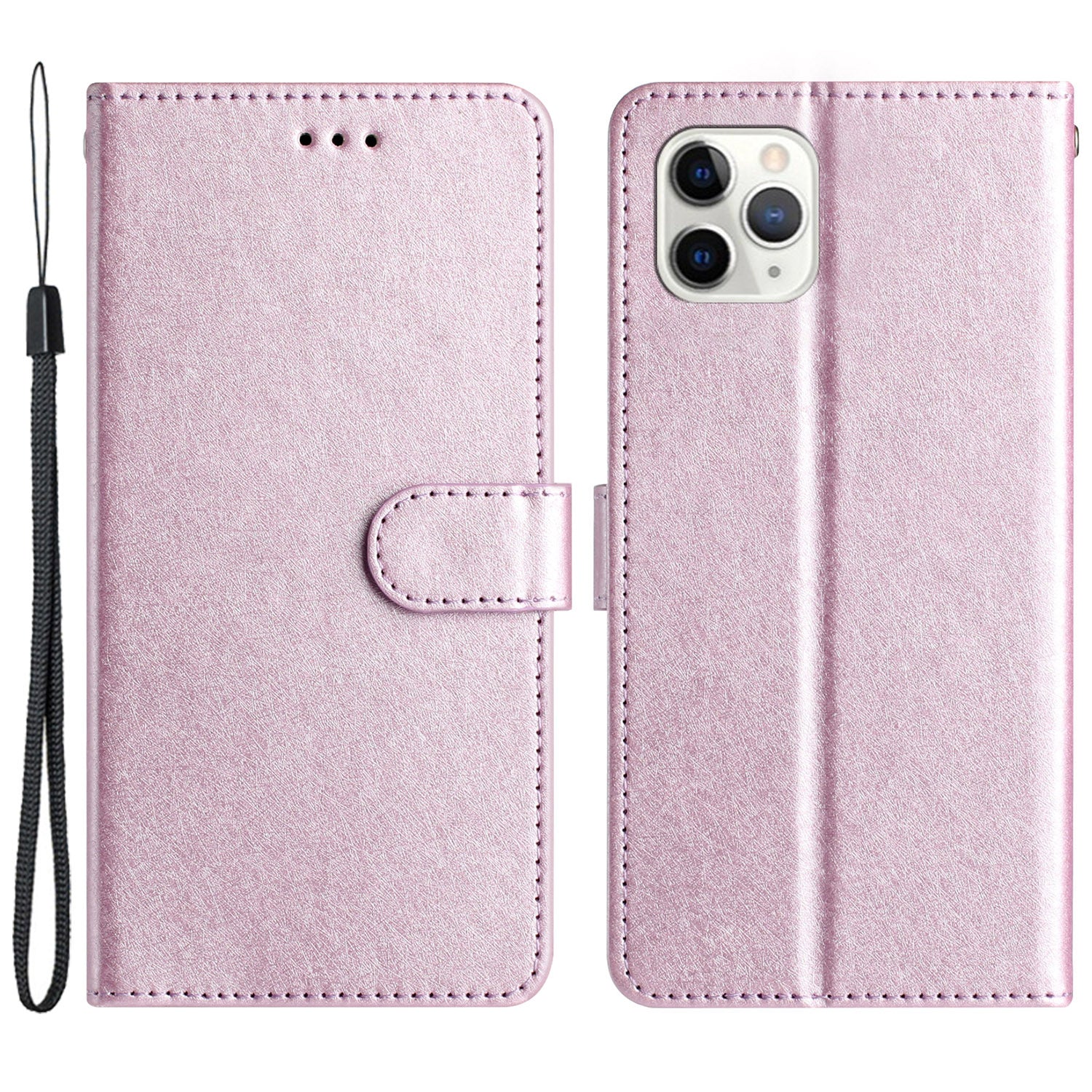 Flip Case for iPhone 11 Pro Max Silk Texture PU Leather Wallet Phone Foldable Stand Cover with Wrist Strap