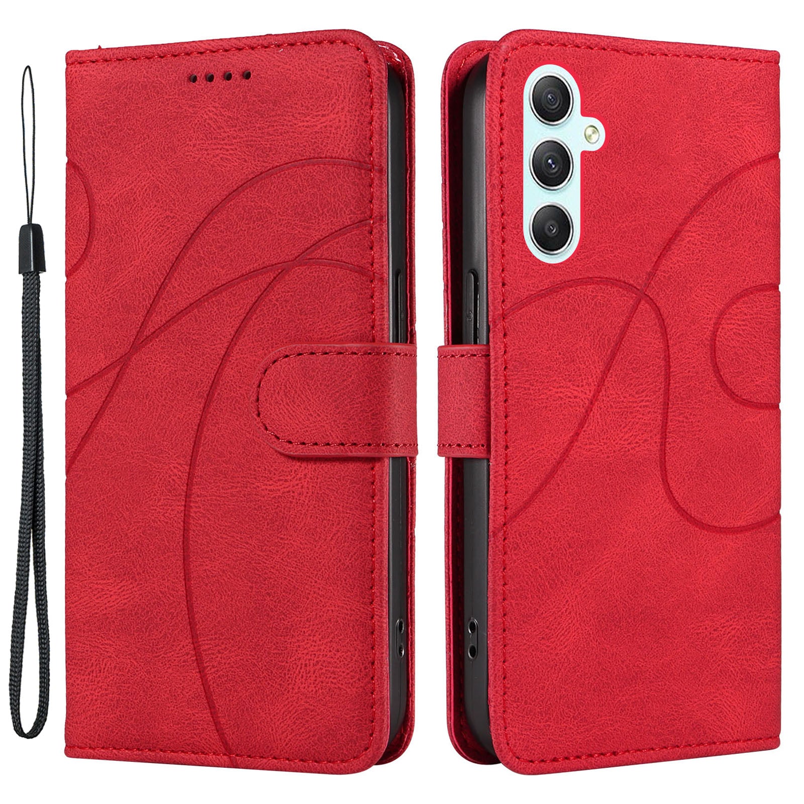 PU Leather Cover for Samsung Galaxy A34 5G Lines Imprinted Stand Wallet Phone Case