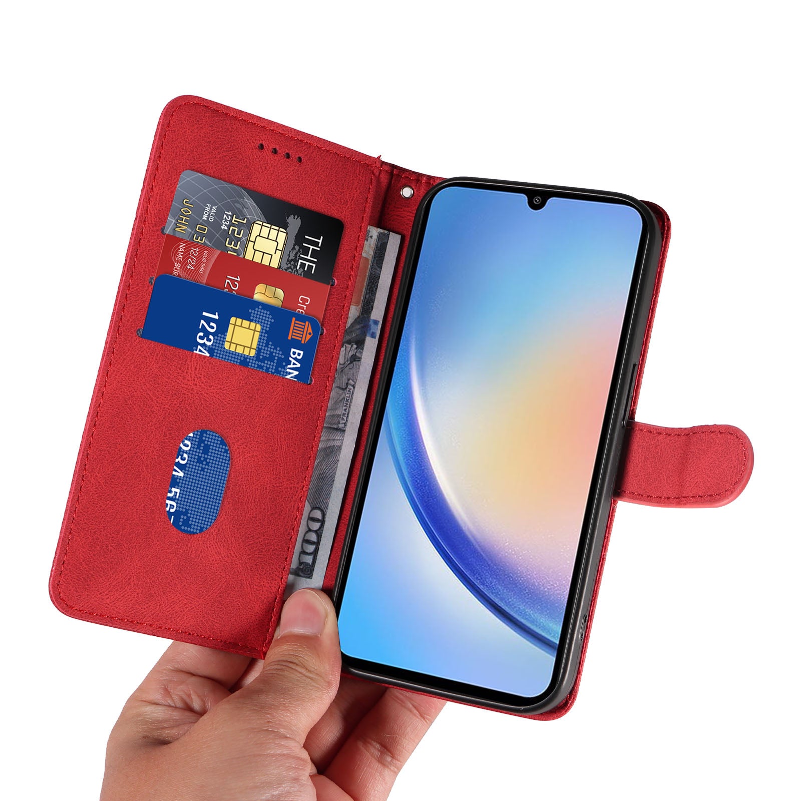 PU Leather Cover for Samsung Galaxy A34 5G Lines Imprinted Stand Wallet Phone Case