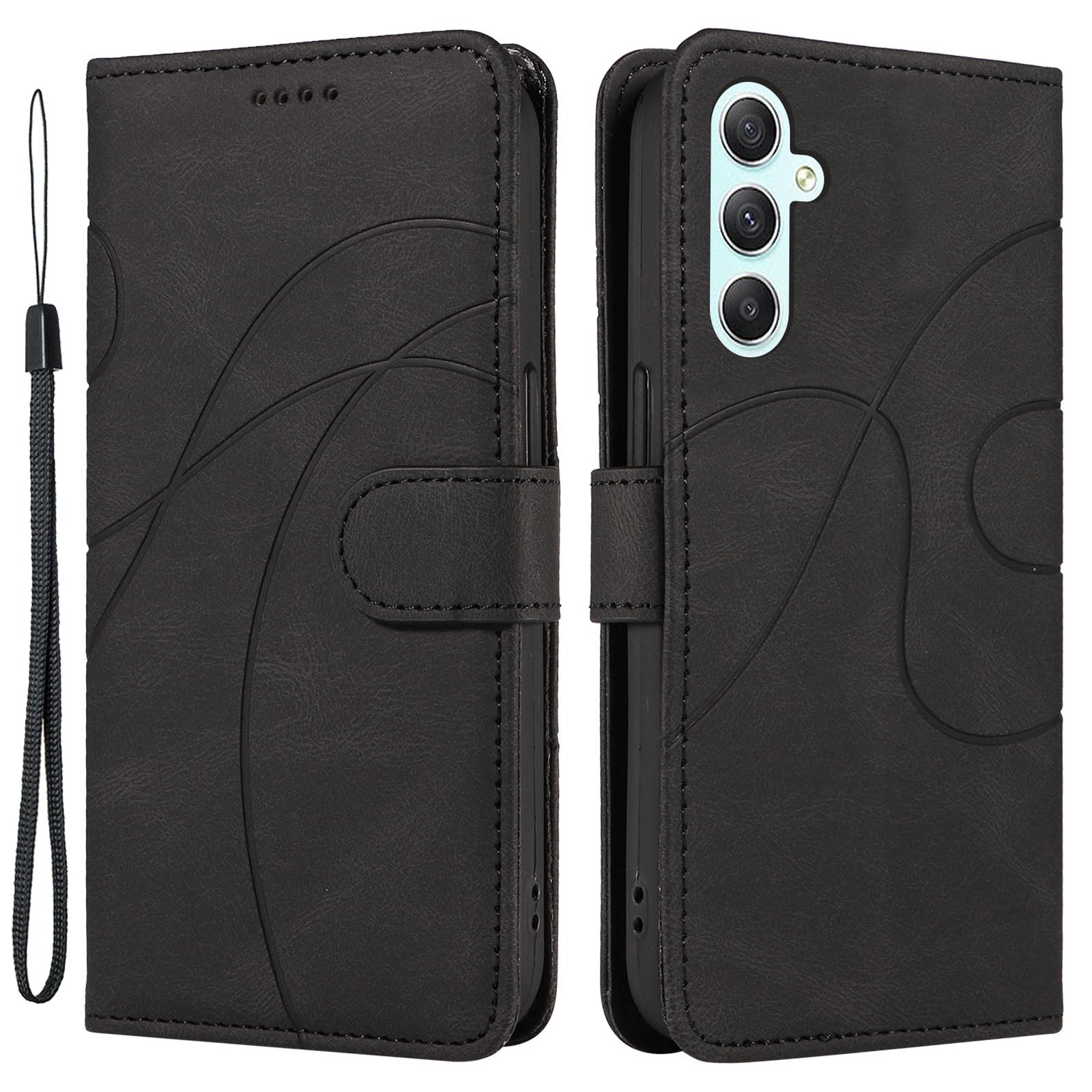 PU Leather Cover for Samsung Galaxy A34 5G Lines Imprinted Stand Wallet Phone Case