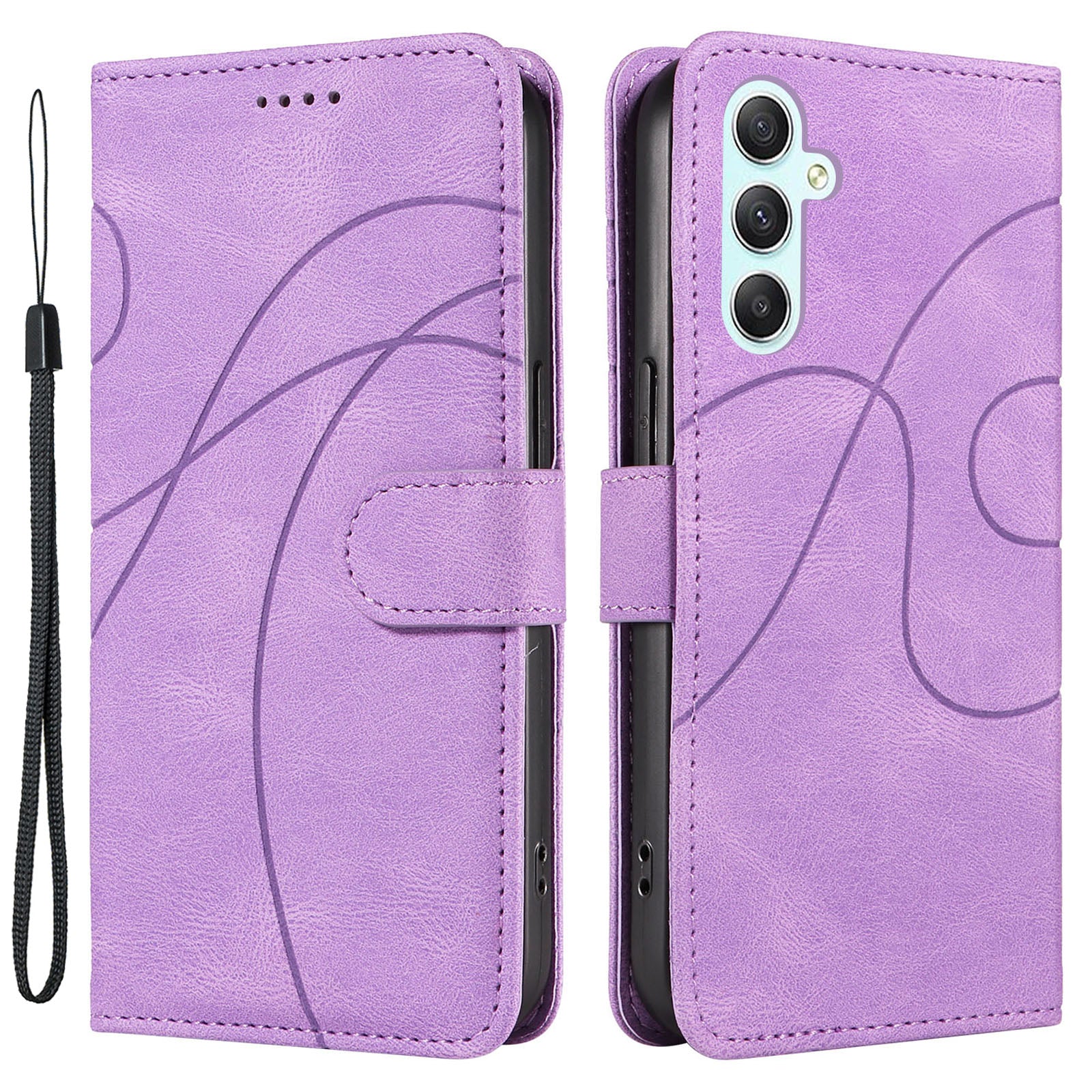 PU Leather Cover for Samsung Galaxy A34 5G Lines Imprinted Stand Wallet Phone Case