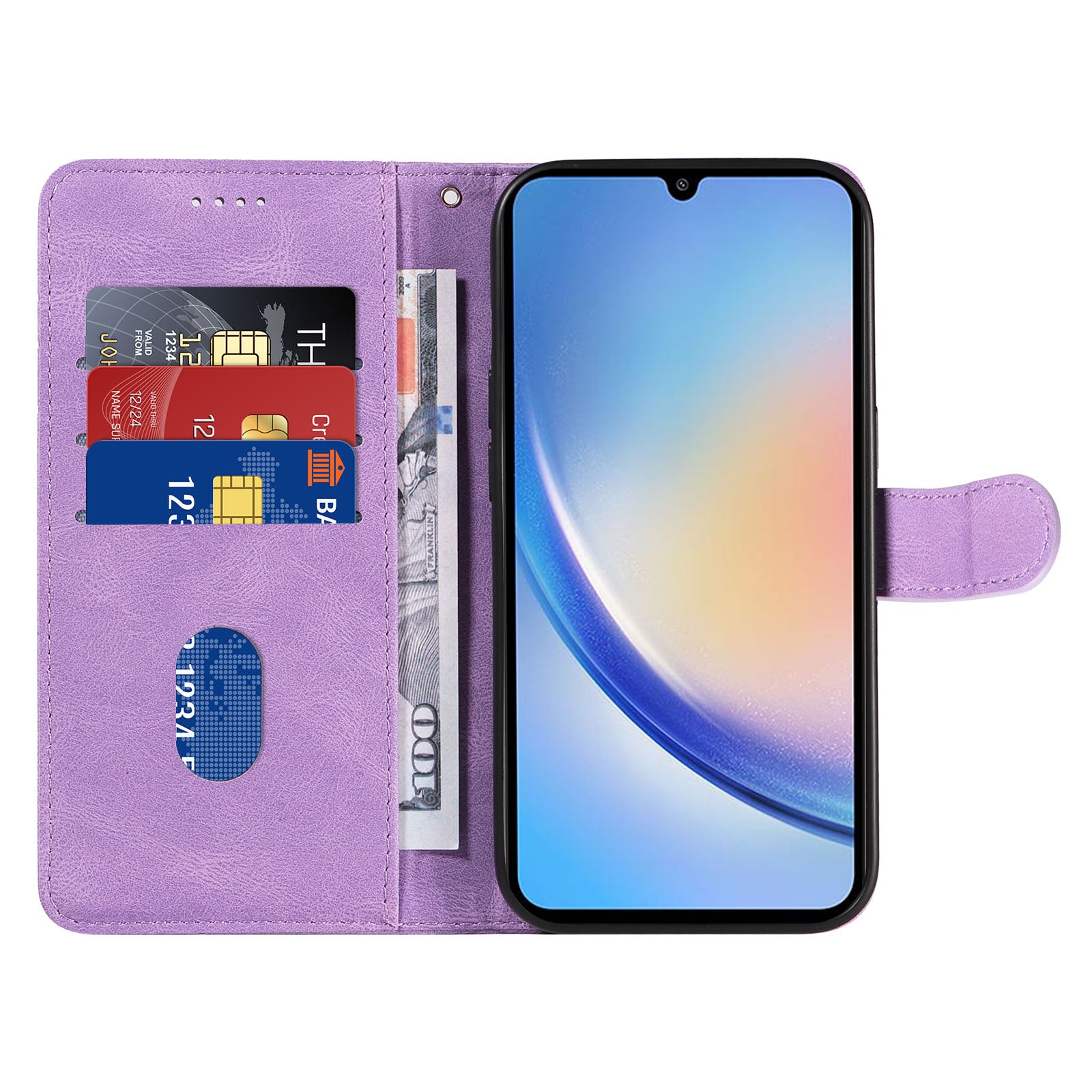 PU Leather Cover for Samsung Galaxy A34 5G Lines Imprinted Stand Wallet Phone Case