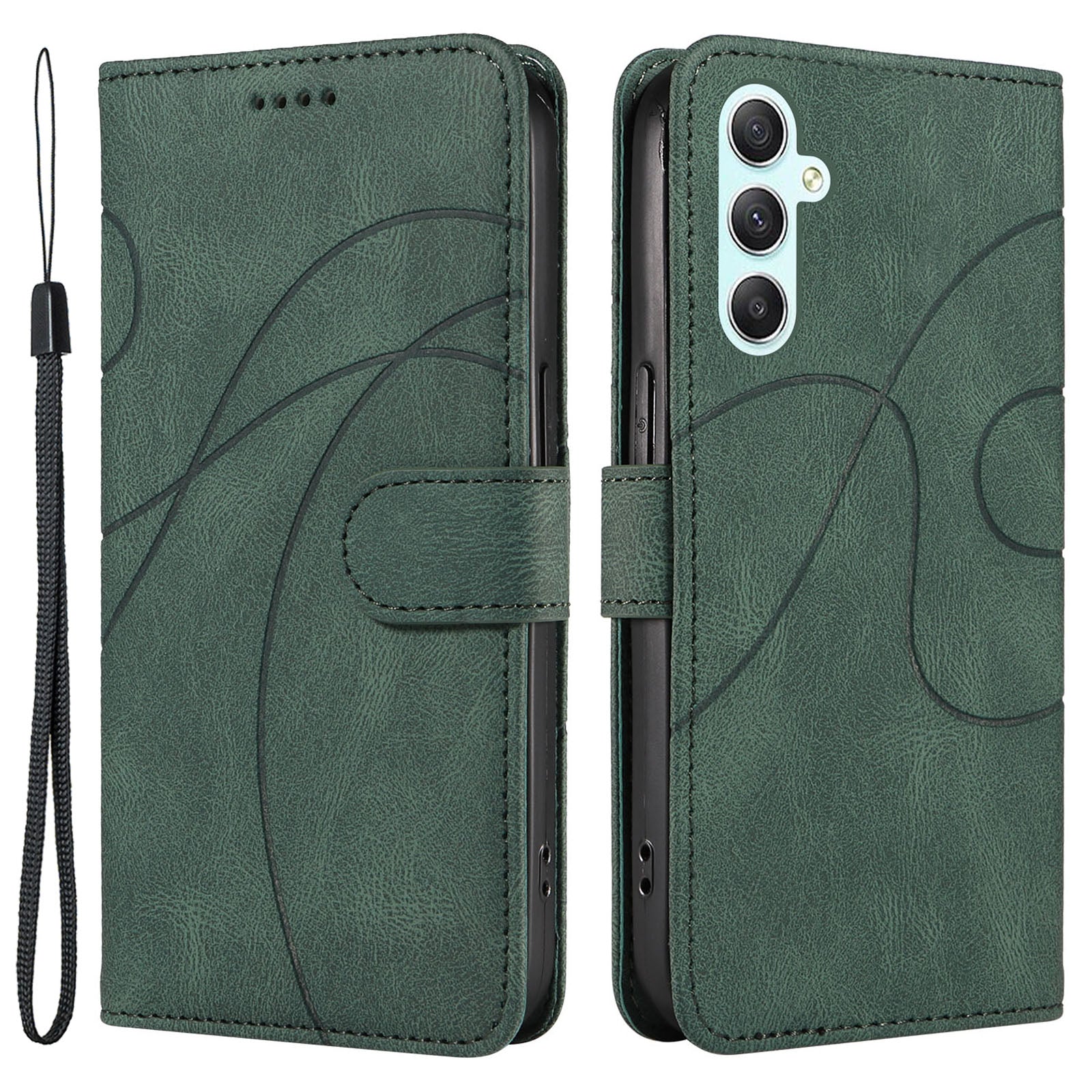 PU Leather Cover for Samsung Galaxy A34 5G Lines Imprinted Stand Wallet Phone Case