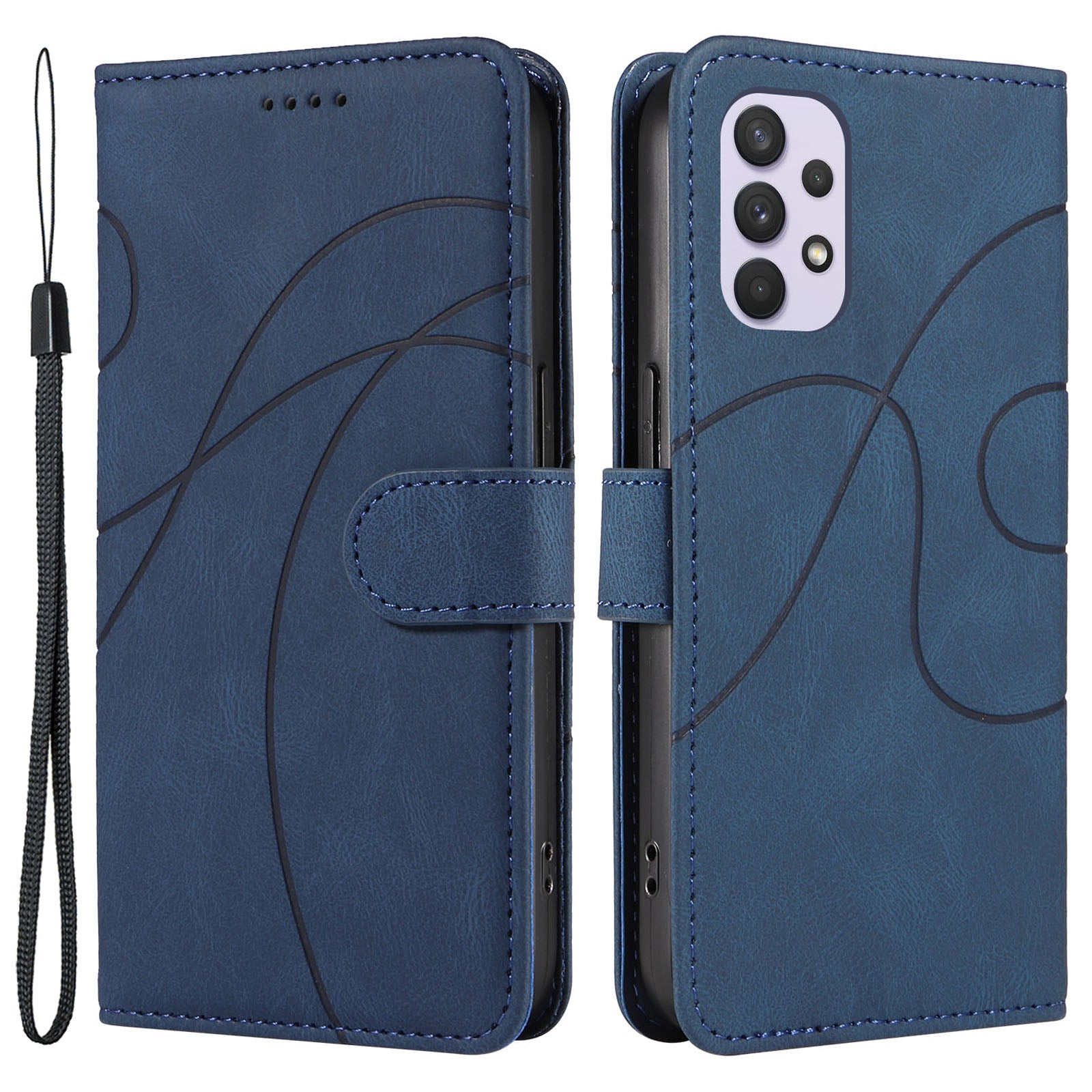Til Samsung Galaxy A32 4G (EU-version) Læderpung-telefonetui med påtrykt Line Flip Stand Cover