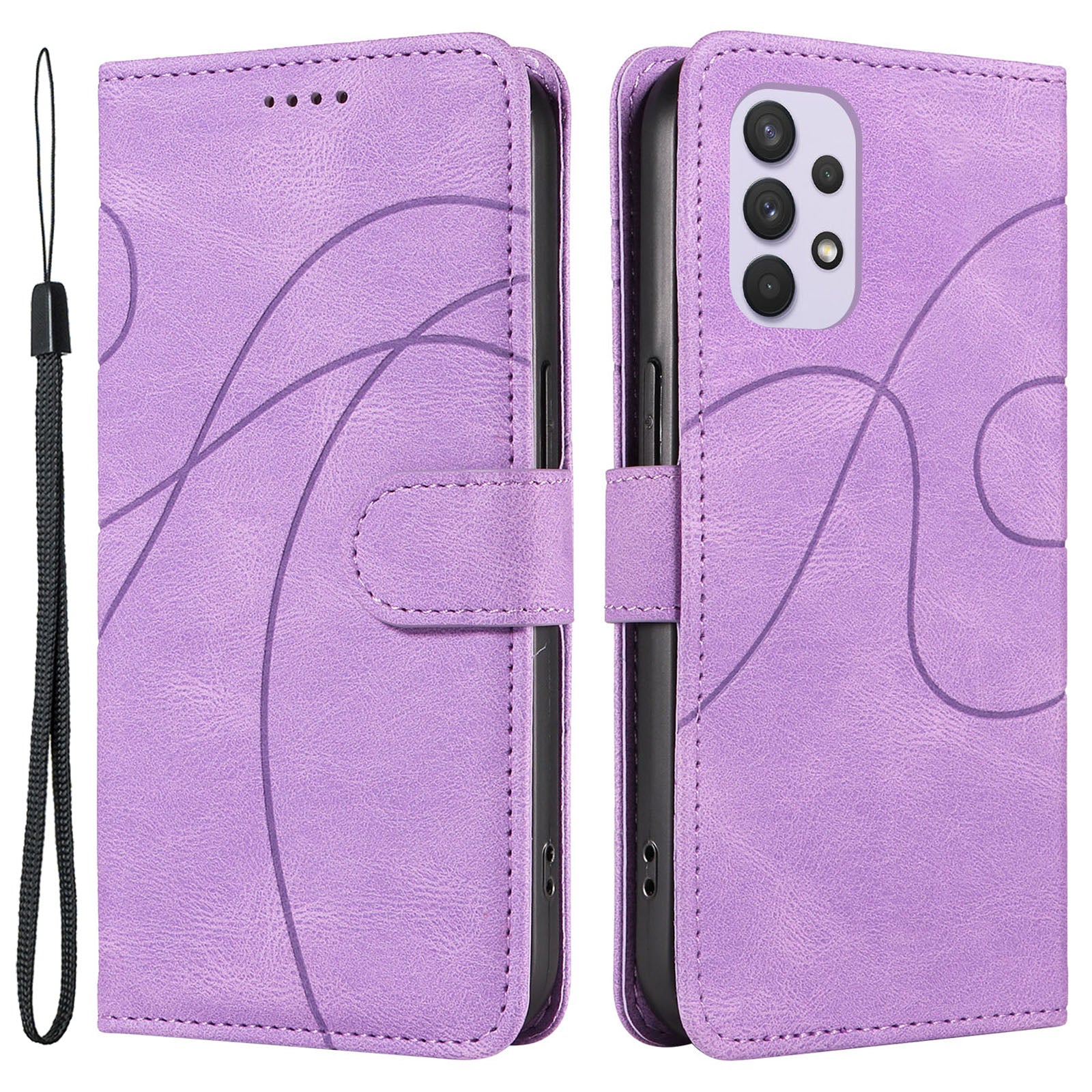 Til Samsung Galaxy A32 4G (EU-version) Læderpung-telefonetui med påtrykt Line Flip Stand Cover