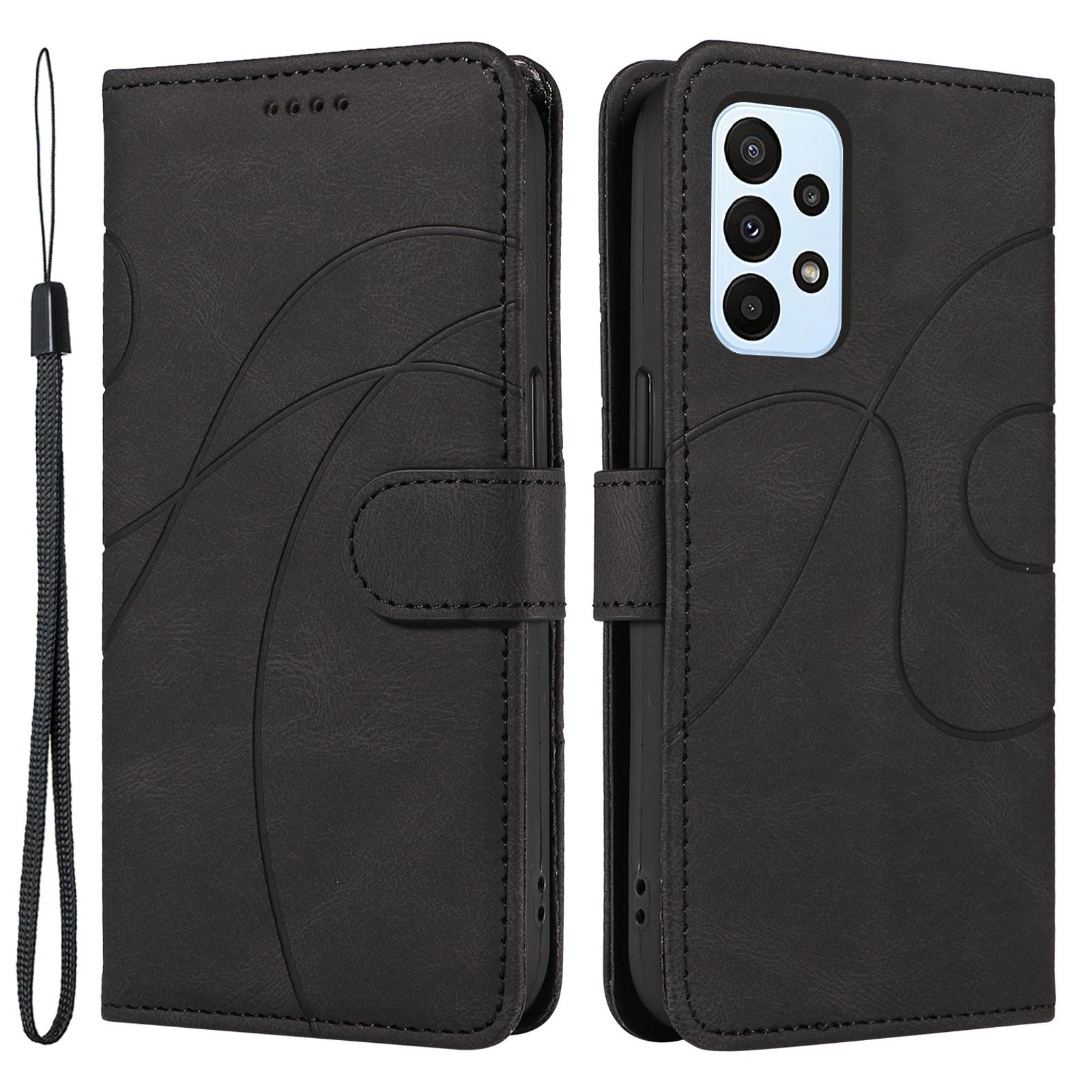 Til Samsung Galaxy A53 5G Lines præget lædertelefontaske Flip Stand Wallet Cover