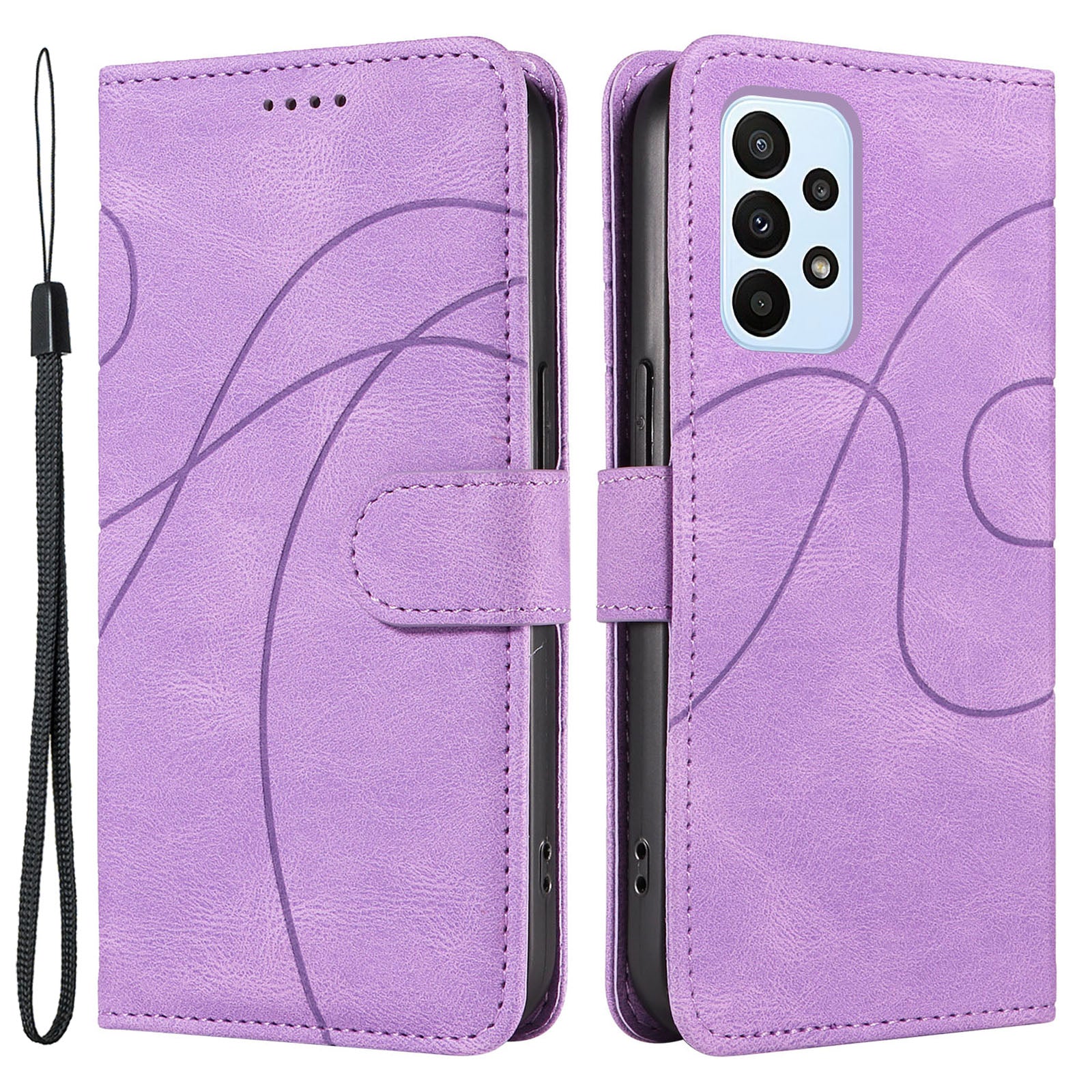 Til Samsung Galaxy A53 5G Lines præget lædertelefontaske Flip Stand Wallet Cover