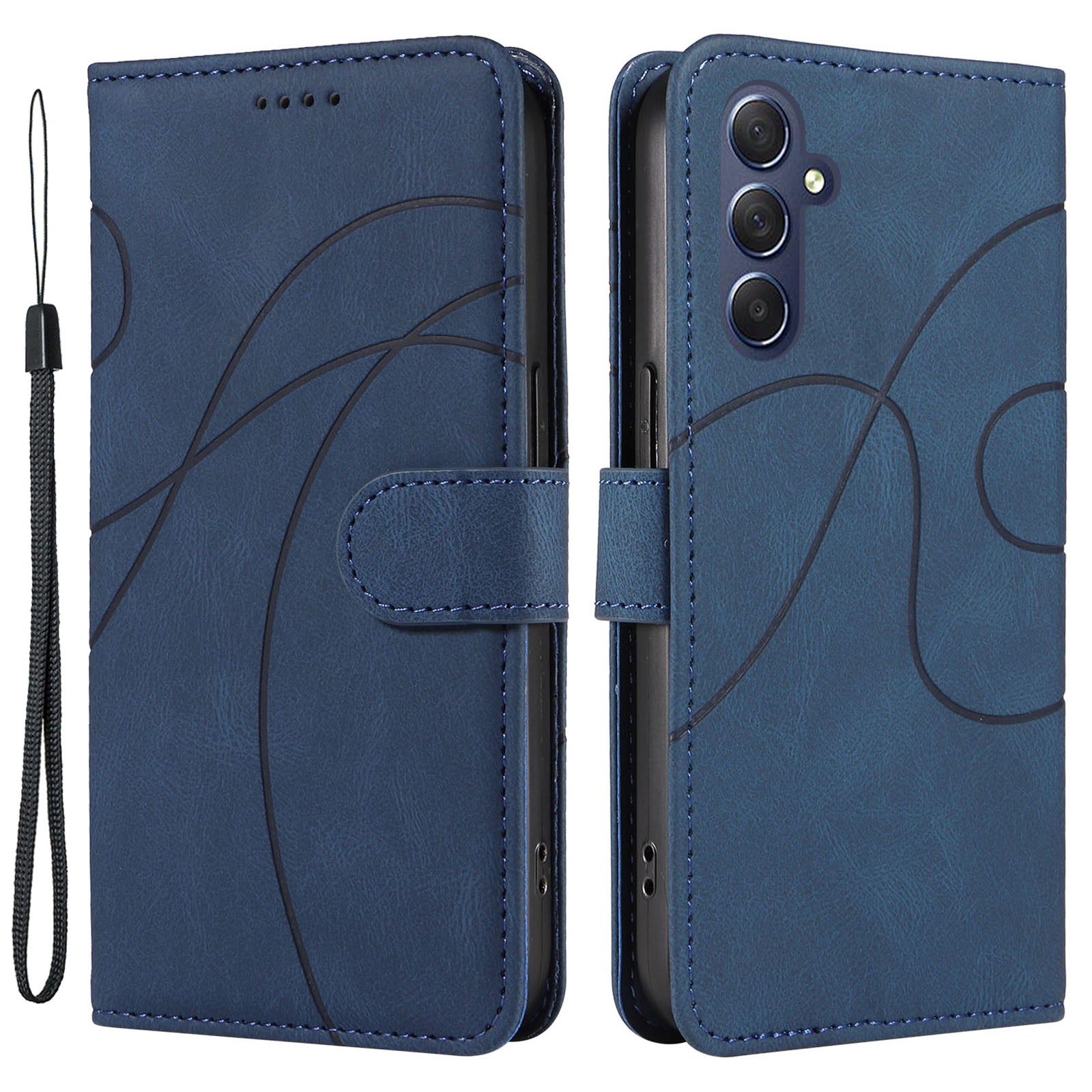 For Samsung Galaxy M54 5G F54 5G PU Leather Stand Cover Lines Imprint Wallet Phone Case