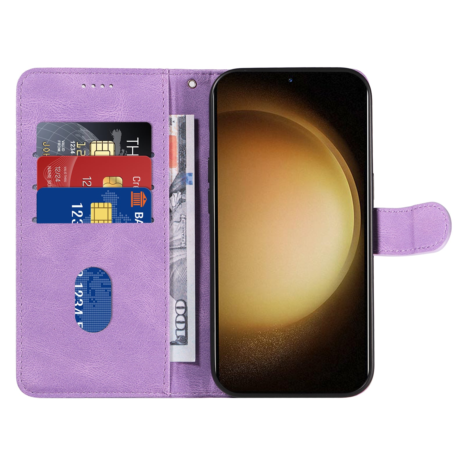 For Samsung Galaxy S23 PU Leather Phone Case Imprinted Line Cover with Stand Wallet