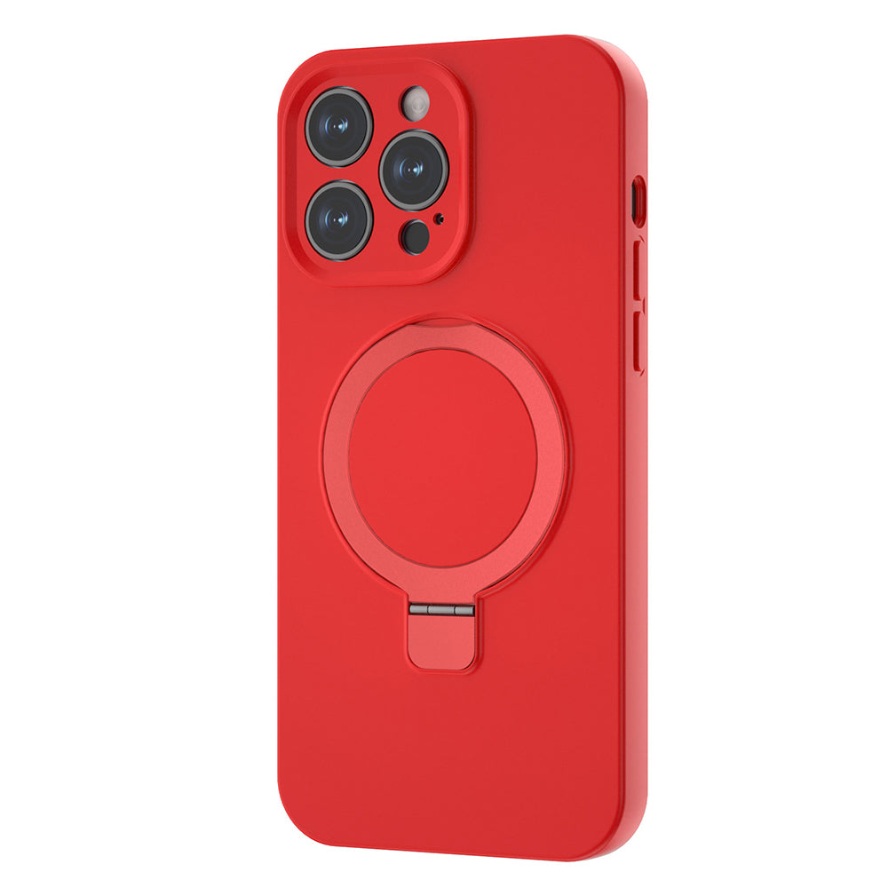 For iPhone 14 Pro Max Liquid Silicone Magnetic Case Ring Kickstand Protective Phone Cover