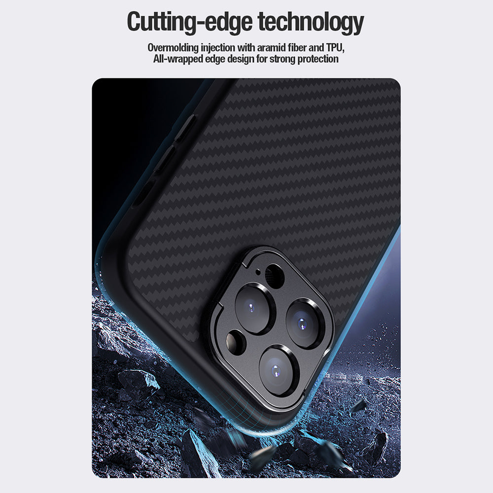 NILLKIN Carboprof Case for iPhone 14 Pro TPU Aramid Fiber Camera Kickstand Phone Cover Compatible with MagSafe