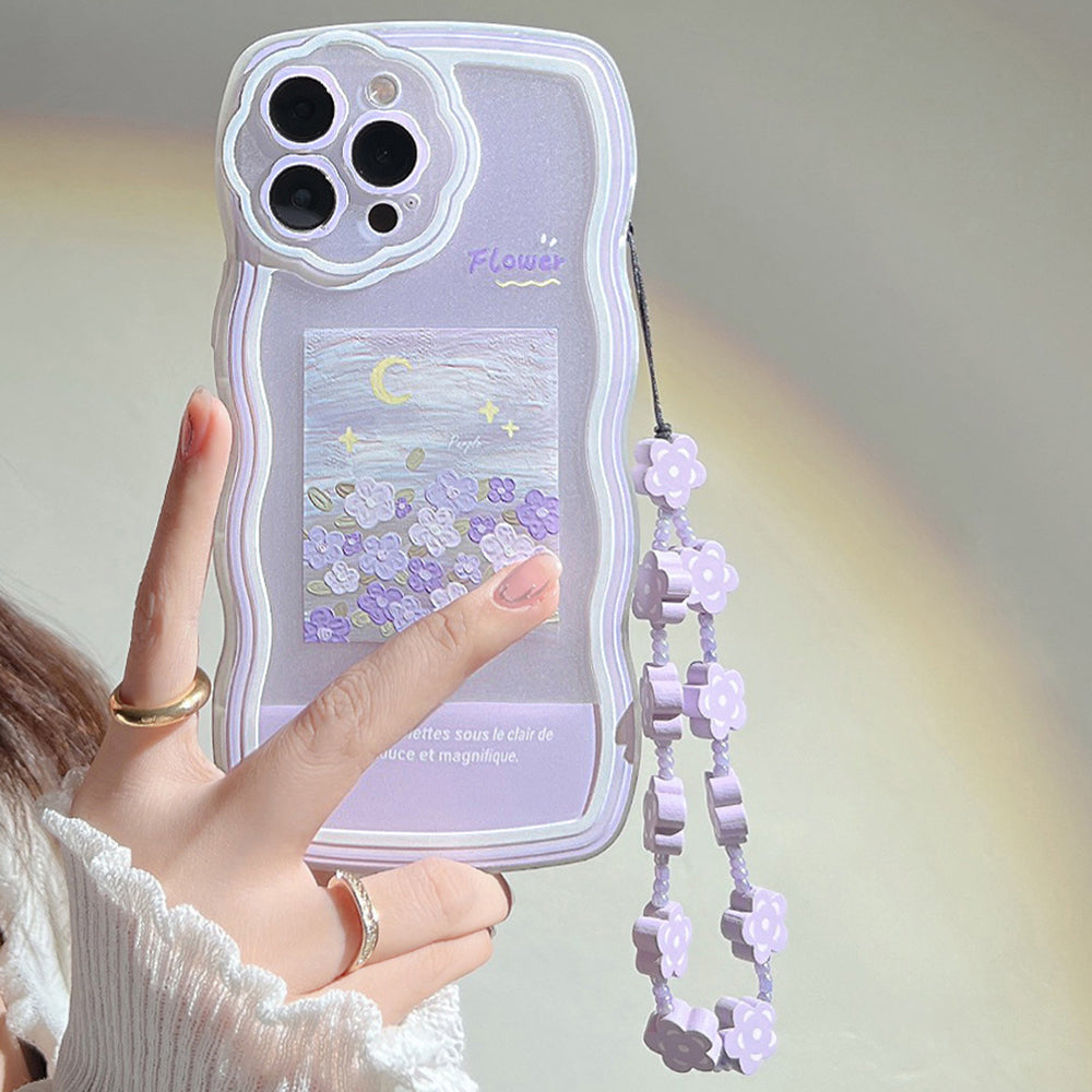 Oil Painting Pattern TPU Phone Shell For iPhone 12 Pro Clear Mobile Phone Case with Flower Decor Hand Strap