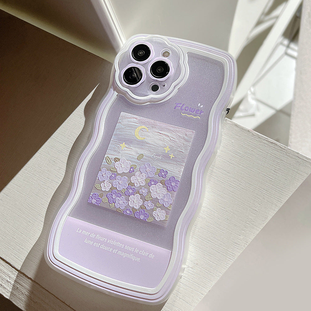Oil Painting Pattern TPU Phone Shell For iPhone 12 Pro Clear Mobile Phone Case with Flower Decor Hand Strap