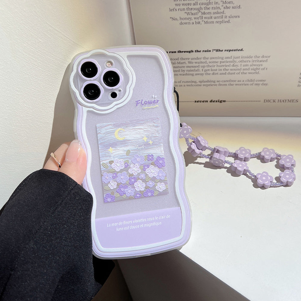 Til iPhone 14 Pro Fleksibel TPU-telefontaske Oliemalingsmønster Mobiltelefonskal med håndstrop til blomsterdekoration