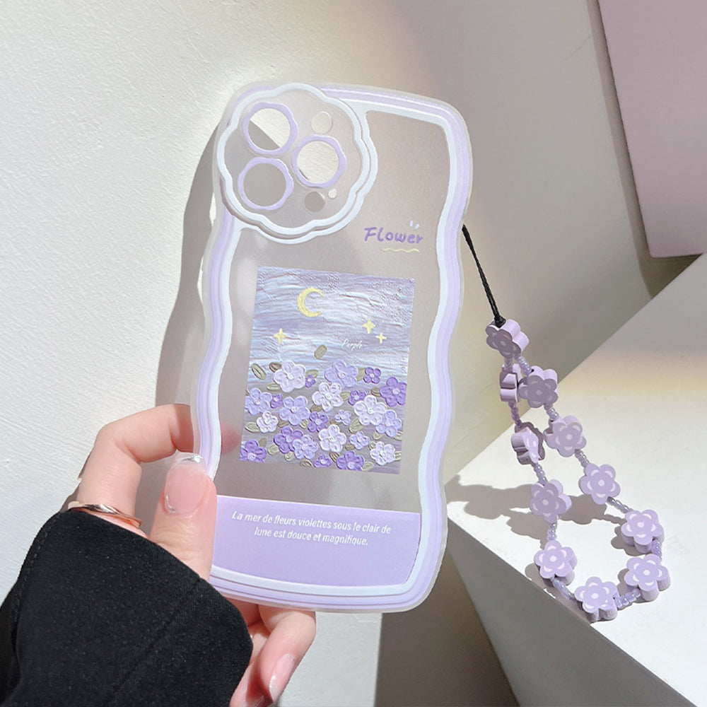 Til iPhone 14 Pro Fleksibel TPU-telefontaske Oliemalingsmønster Mobiltelefonskal med håndstrop til blomsterdekoration