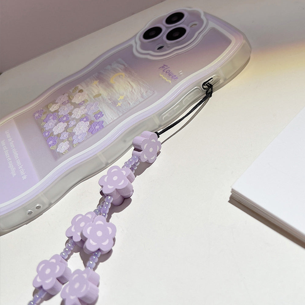 Til iPhone 14 Pro Fleksibel TPU-telefontaske Oliemalingsmønster Mobiltelefonskal med håndstrop til blomsterdekoration