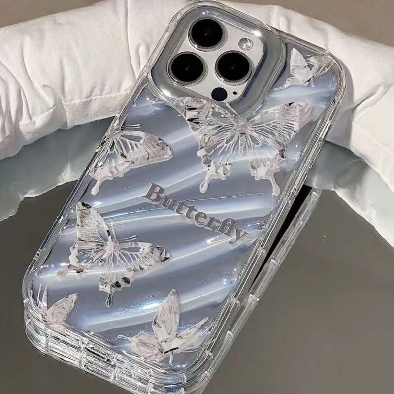 TPU Phone Cover for iPhone 14 Pro Inner Twill Texture Phone Case Butterfly Decor Anti-Scratch Clear Shell