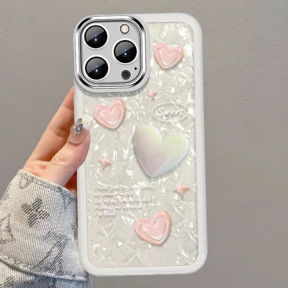 Til iPhone 14 Pro TPU-ramme Hærdet glas-bagcover 3D-hjerteform telefoncover med linsebeskytter